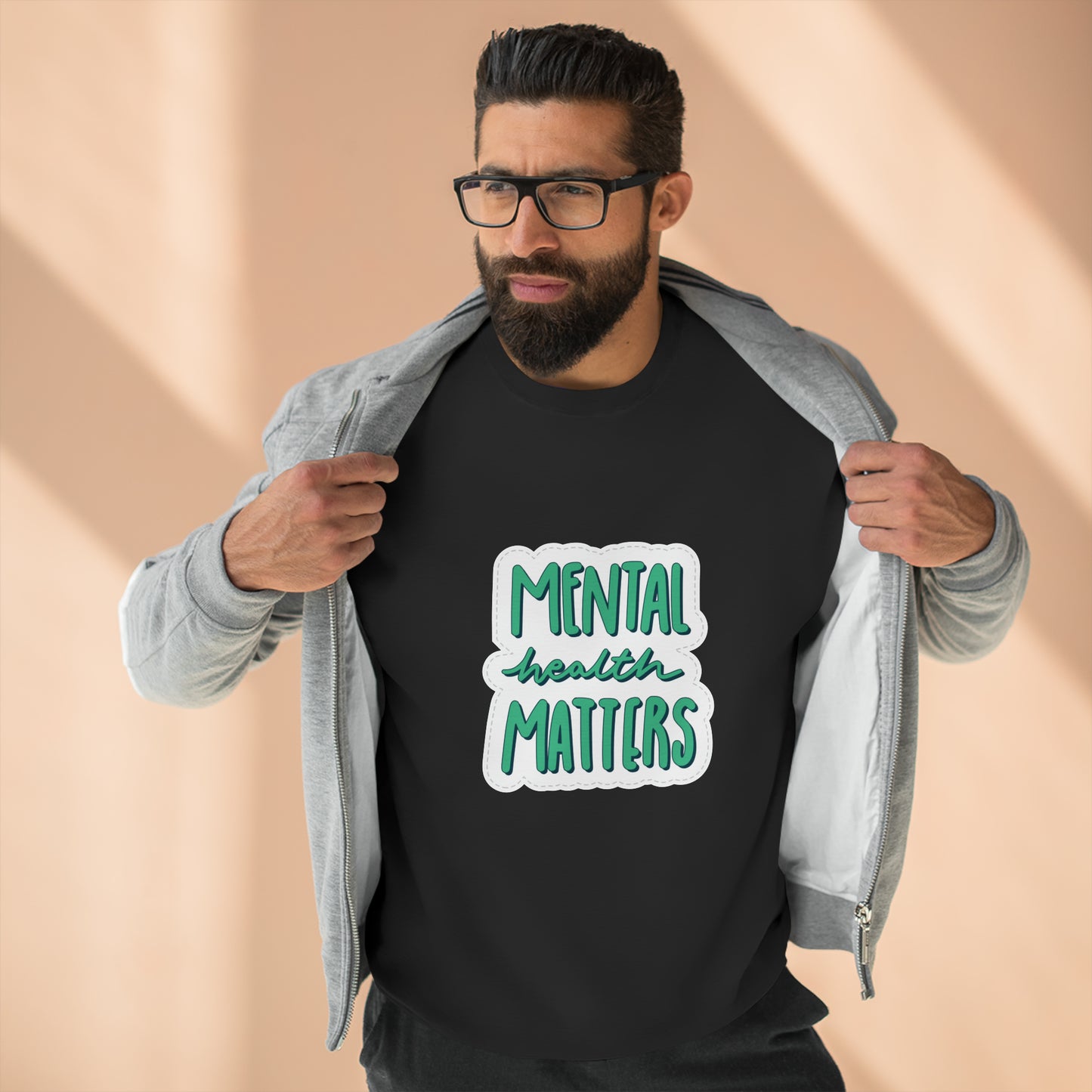 Unisex Crewneck Sweatshirt Adult/Teen Activewear Mental Health Matters Colors Teal-Blue/Green and White Writing