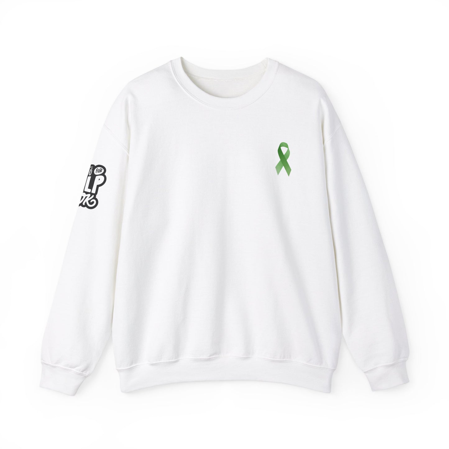 Unisex Heavy Blend™ Crewneck Sweatshirt Adult/Teen Activewear Mental Health Awareness Ribbon on Front Asking for Help Is OK on Right Sleeve