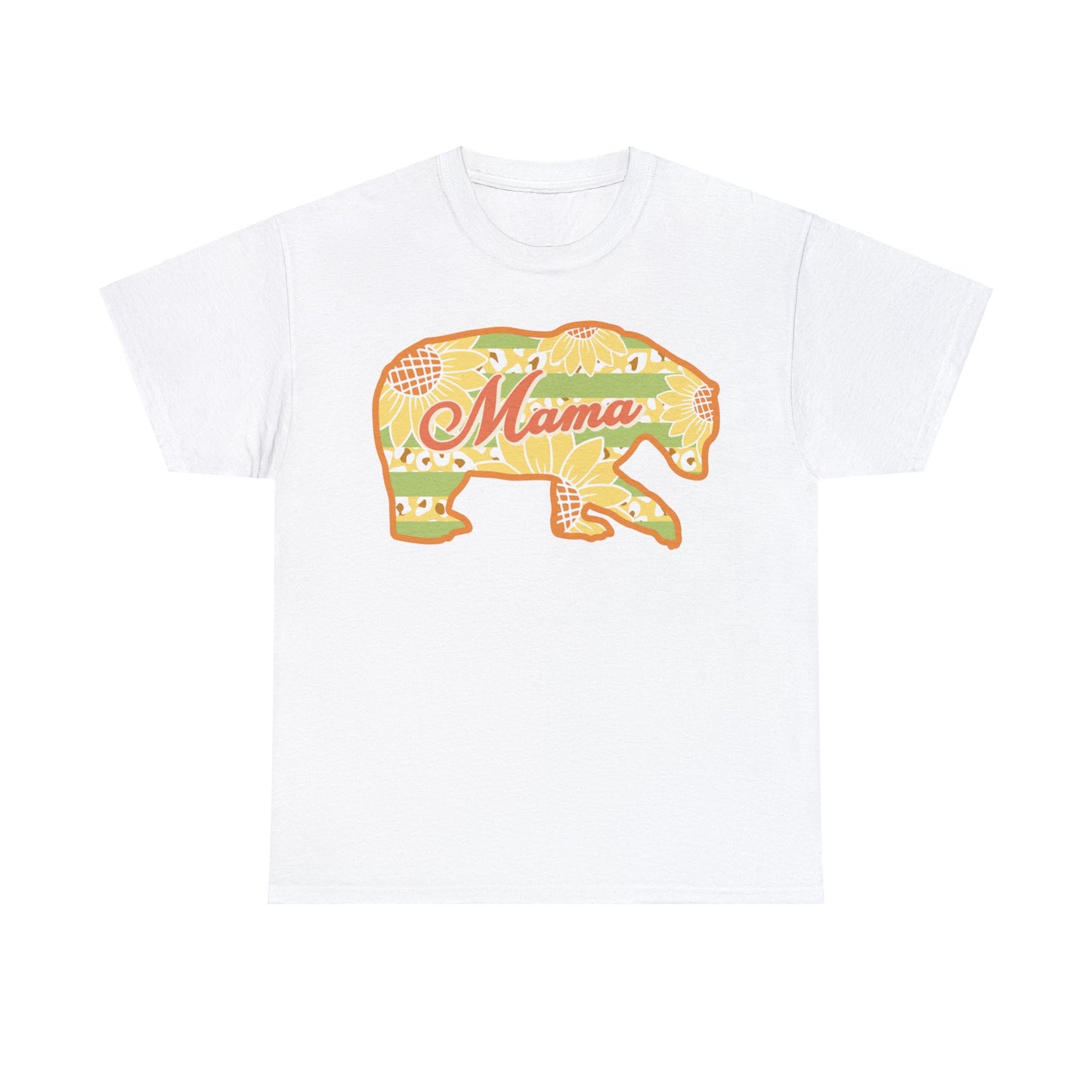 Unisex Heavy Cotton Tee Activewear Adult Mama Bear Many Colors Available Light Yellow Coral Design