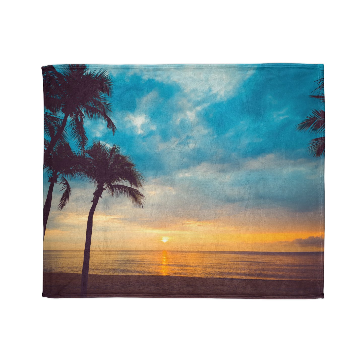 Soft Polyester Blanket Adult/Teen Sunset With Palm Trees Customizable Call 603-377-1833