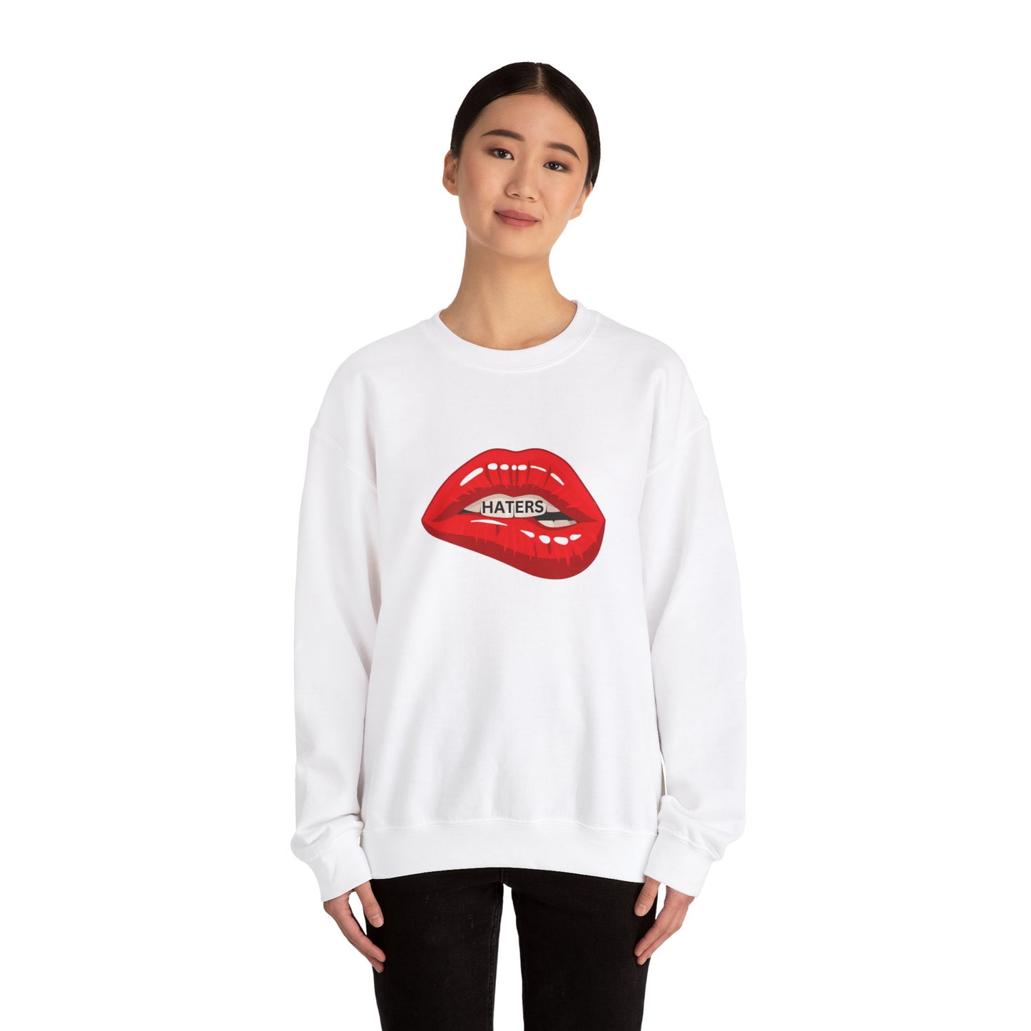 Top does say "Haters" Unisex Heavy Blend™ Crewneck Sweatshirt