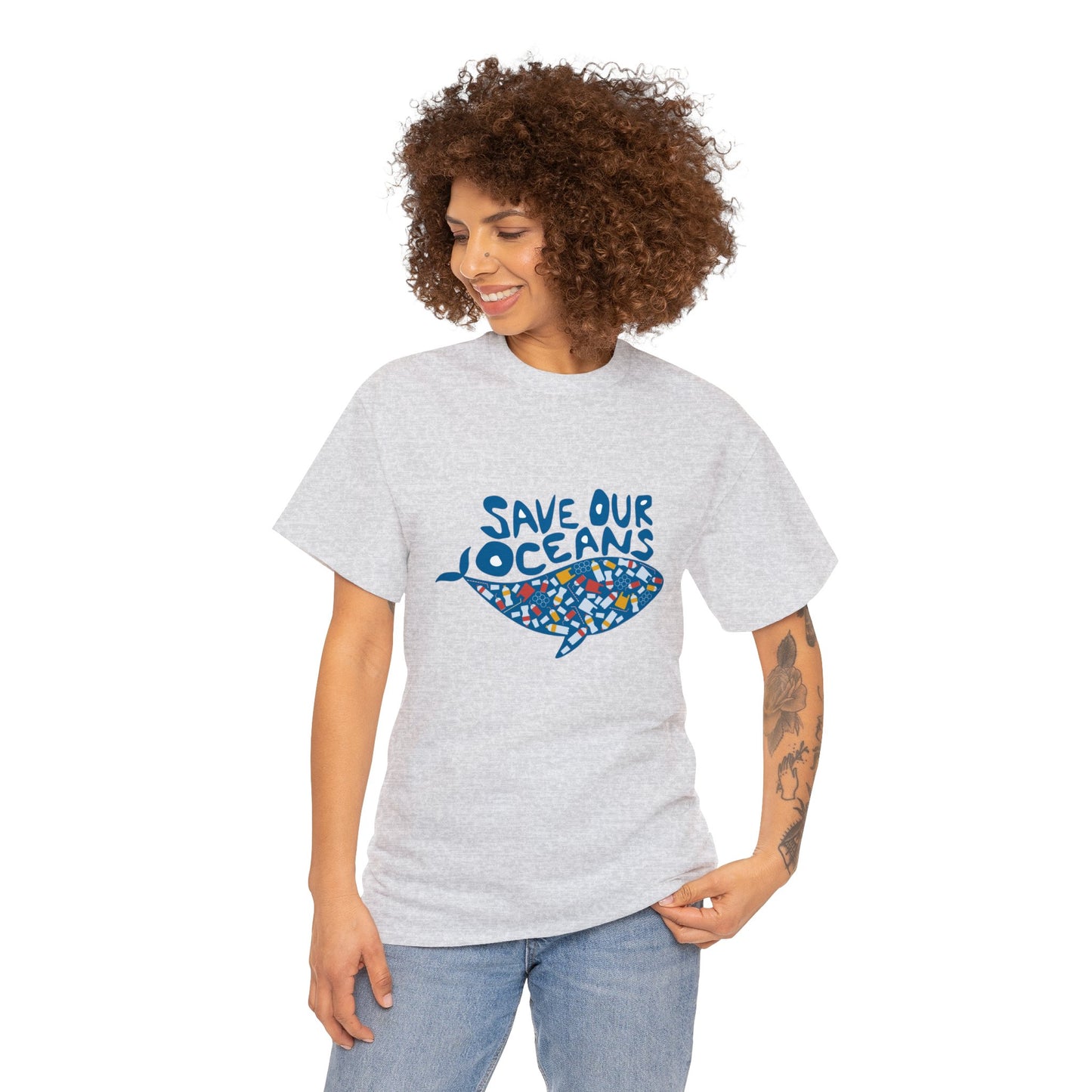 Unisex Heavy Cotton Tee Adult/Teen Activewear Shirt Comes In Many Colors Save Our Oceans Whale in Blue