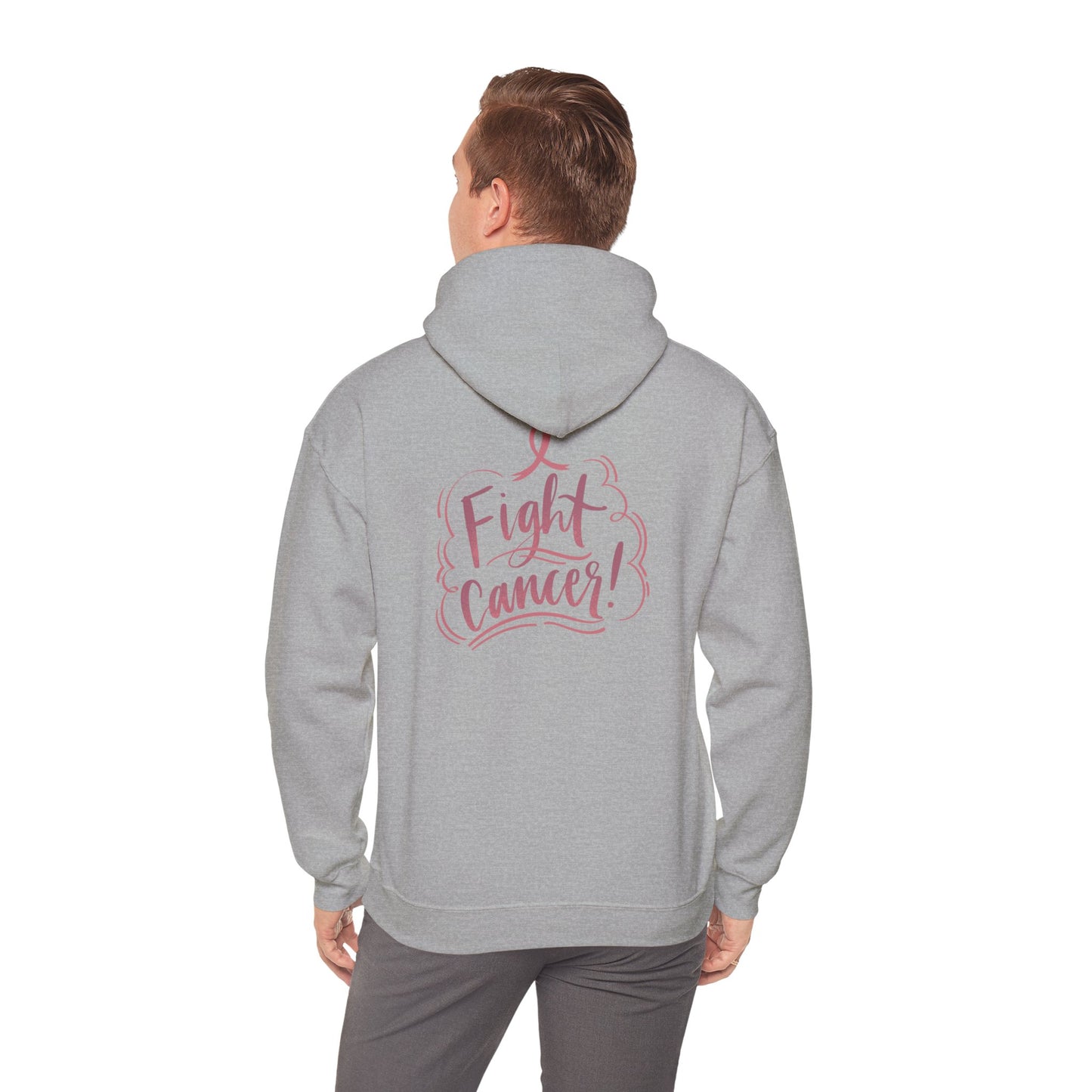 Unisex Heavy Blend™ Hooded Sweatshirt Adult/Teen Activewear on Front Pink World for Fighting Cancer and on Back Fight Cancer in Pink Writing