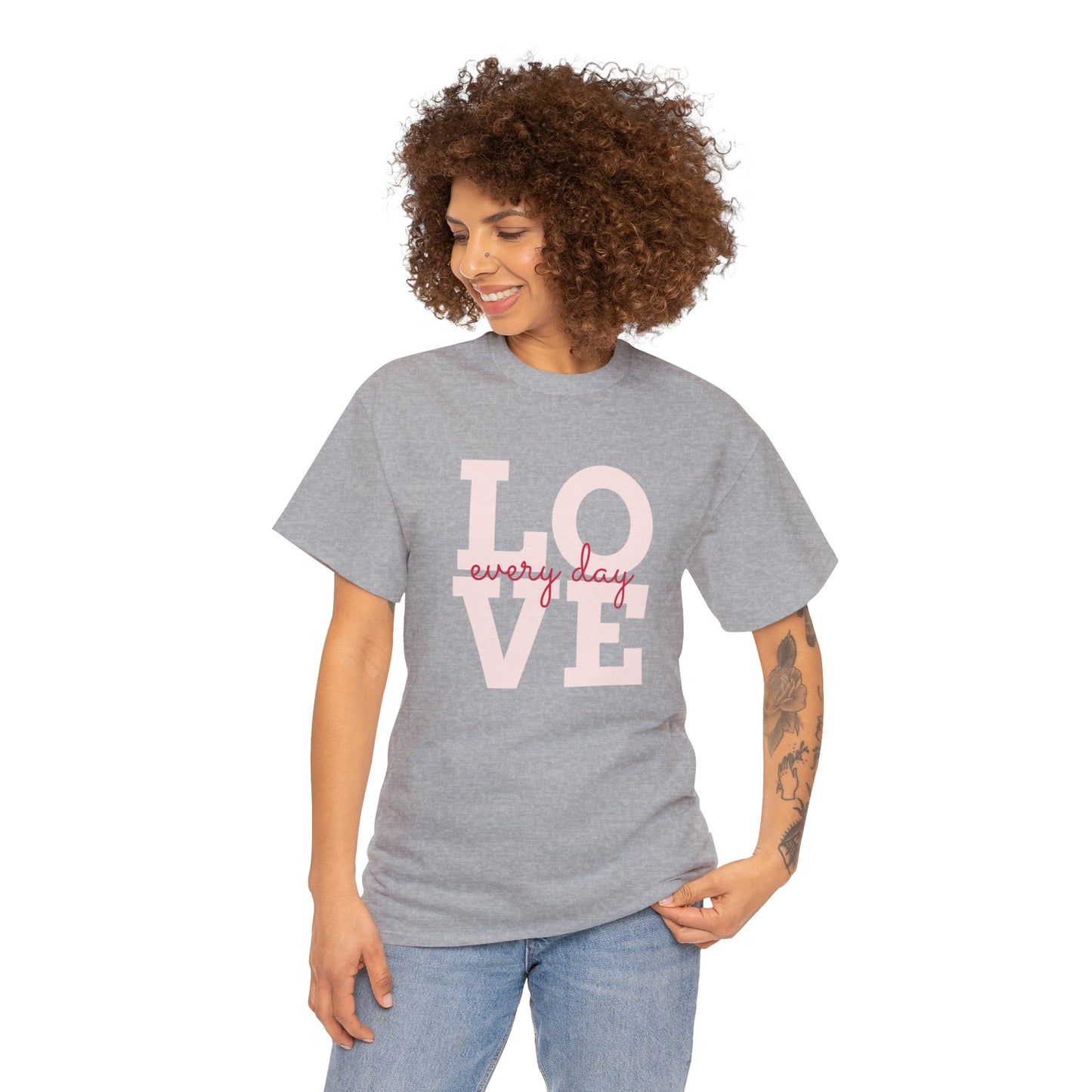 Unisex Heavy Cotton Tee Adult/Teen Activewear Love Everyday in Pink