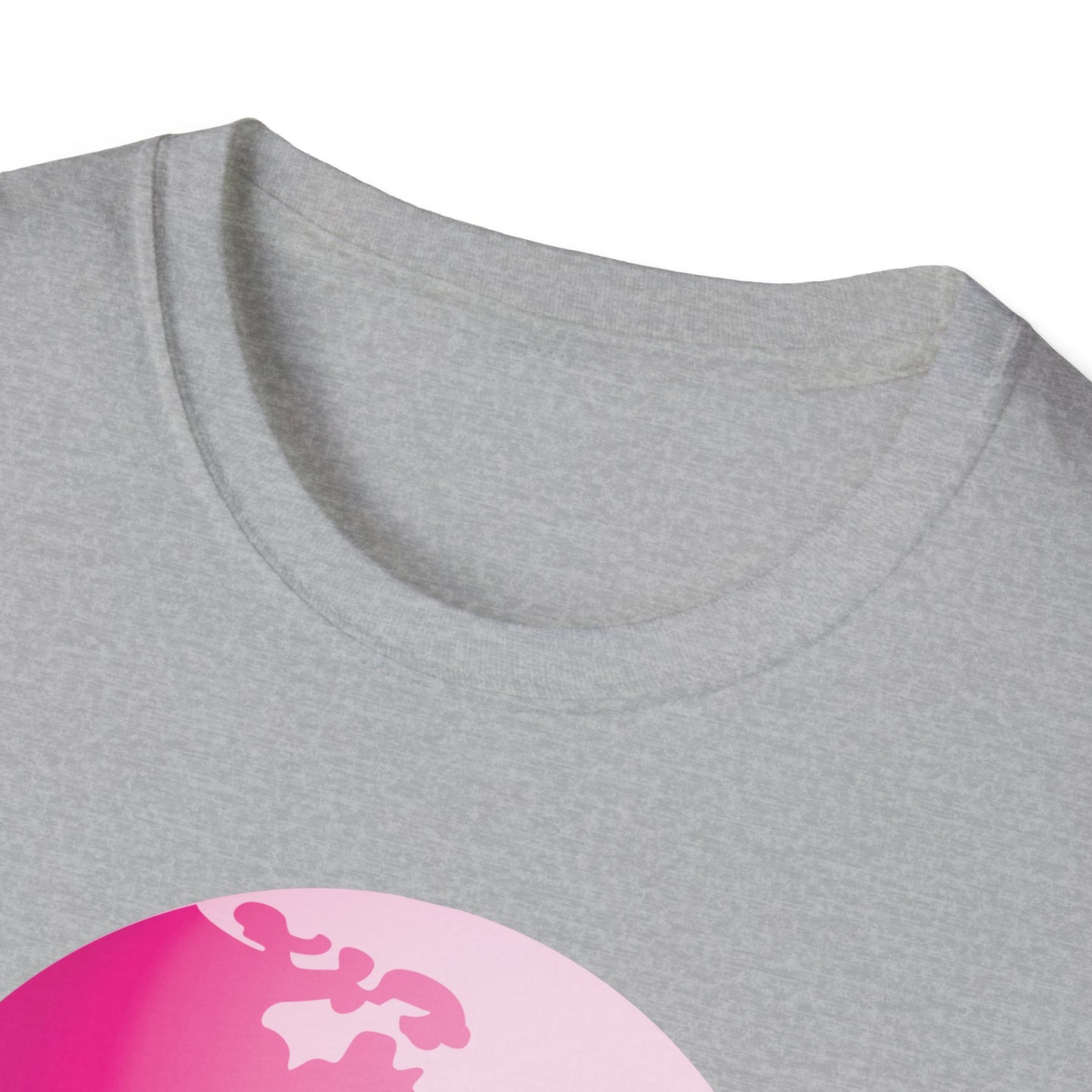 Unisex Softstyle T-Shirt Adult/Teen Activewear Pink World on Front on Back Fight Cancer in Pink with Pink Ribbon Cancer Awareness