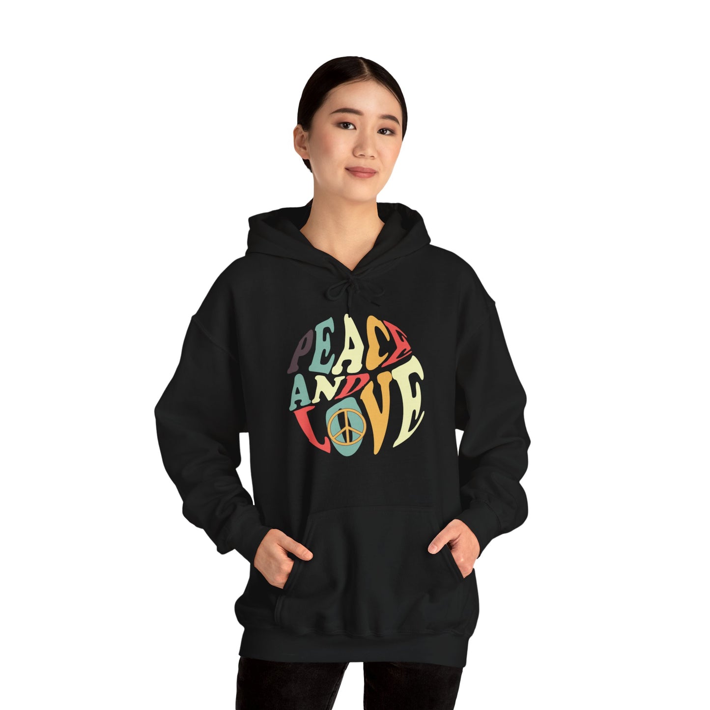 Unisex Heavy Blend™ Hooded Sweatshirt Adult/Teen Activewear Peace and Love Colors Blue Red Purple Dark Yellow