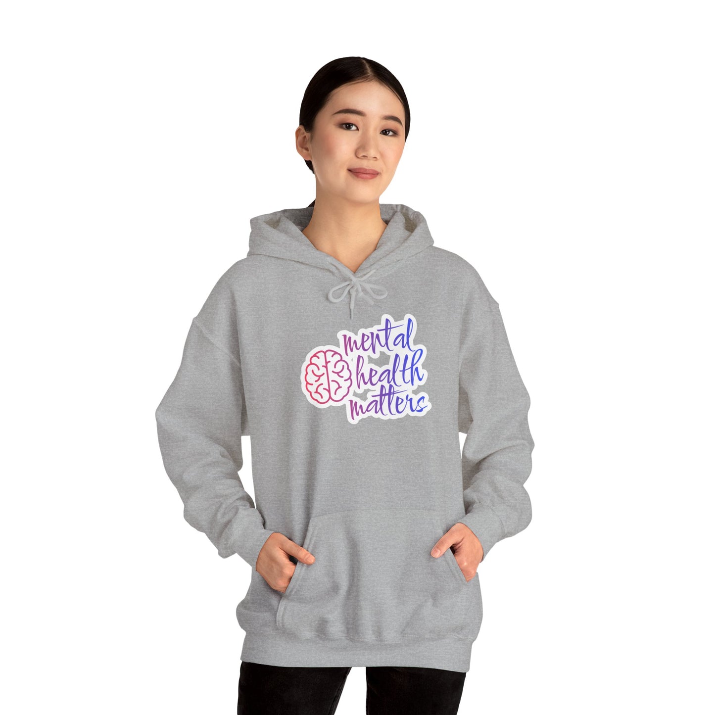 Unisex Heavy Blend™ Hooded Sweatshirt Adult/Teen Activewear Mental Health Matters Awareness Purple and Pink Writing