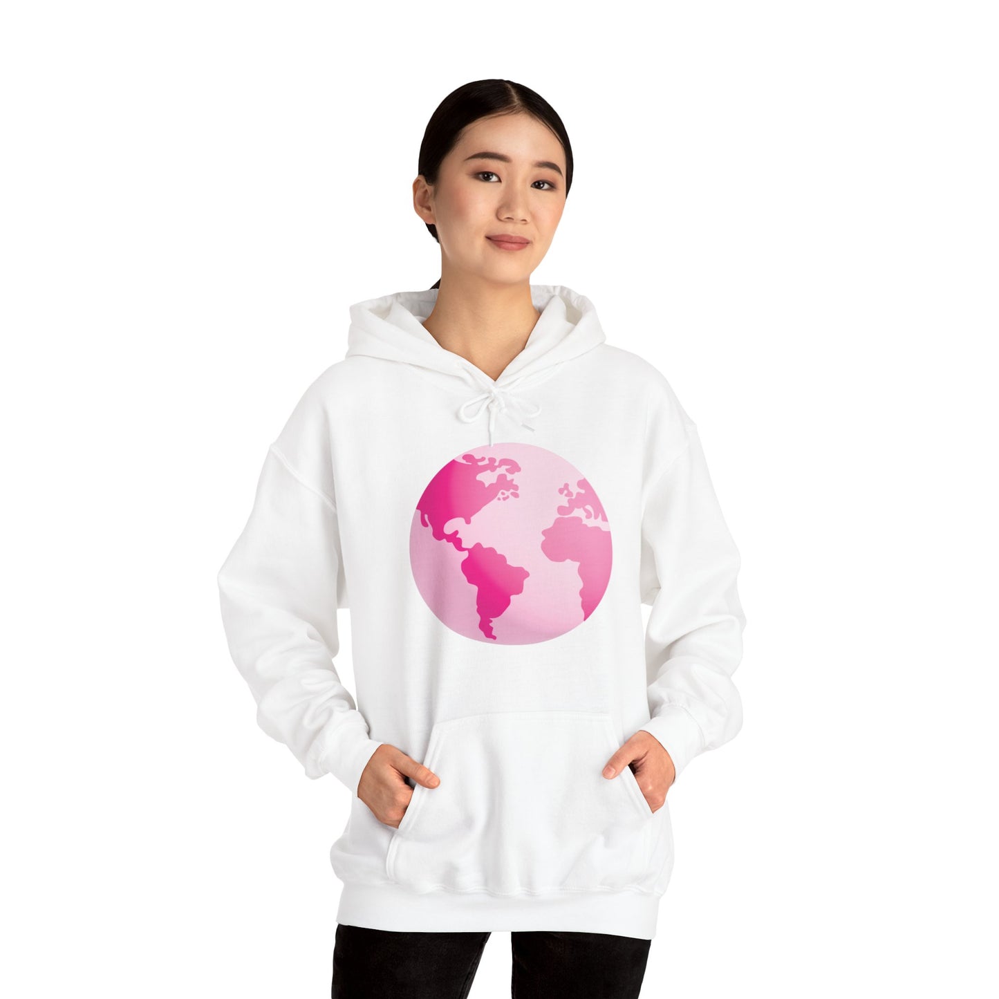 Unisex Heavy Blend™ Hooded Sweatshirt Adult/Teen Activewear on Front Pink World for Fighting Cancer and on Back Fight Cancer in Pink Writing