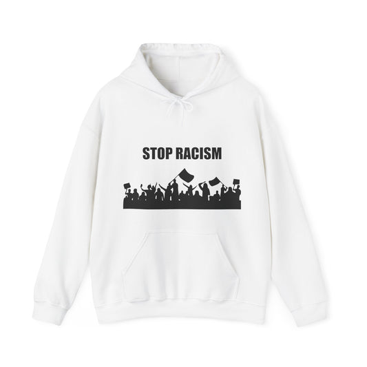 Unisex Heavy Blend™ Hooded Sweatshirt Adult/Teen Activewear Stop Racism on Front in Black on Back Stop The Violence in Black Writing