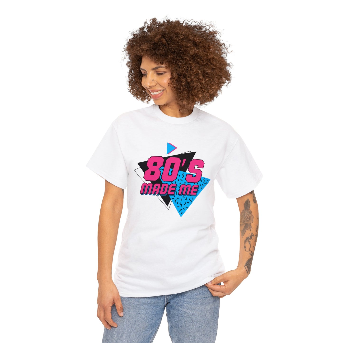 Unisex Heavy Cotton Tee Adult Activewear 80's Made Me In Blue and Hot Pink Shirt Comes In Many Colors