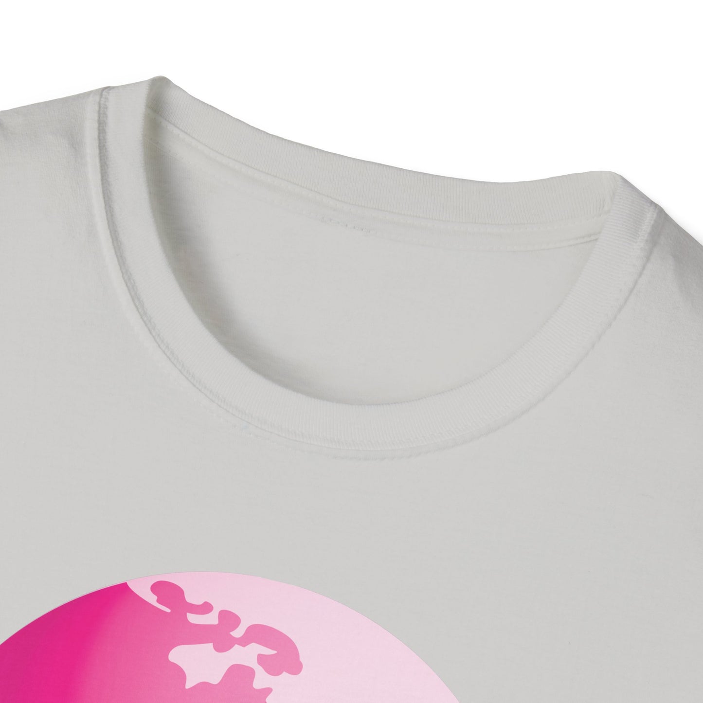 Unisex Softstyle T-Shirt Adult/Teen Activewear Pink World on Front on Back Fight Cancer in Pink with Pink Ribbon Cancer Awareness