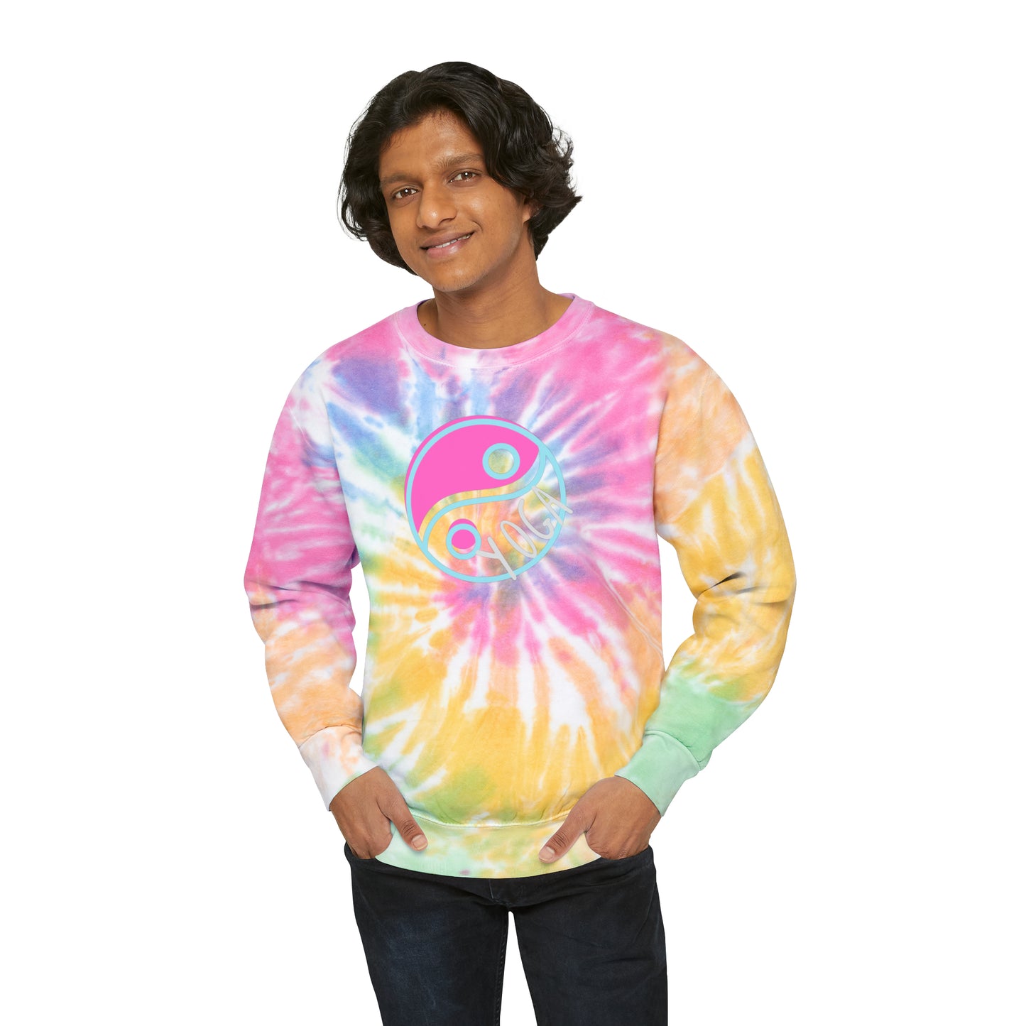 Unisex Tie-Dye Sweatshirt ADULT/TEEN ACTIVEWEAR YIN-YANG BABY-BLUE FUCHSIA LIGHT PEACH YOGA TIE-DYE