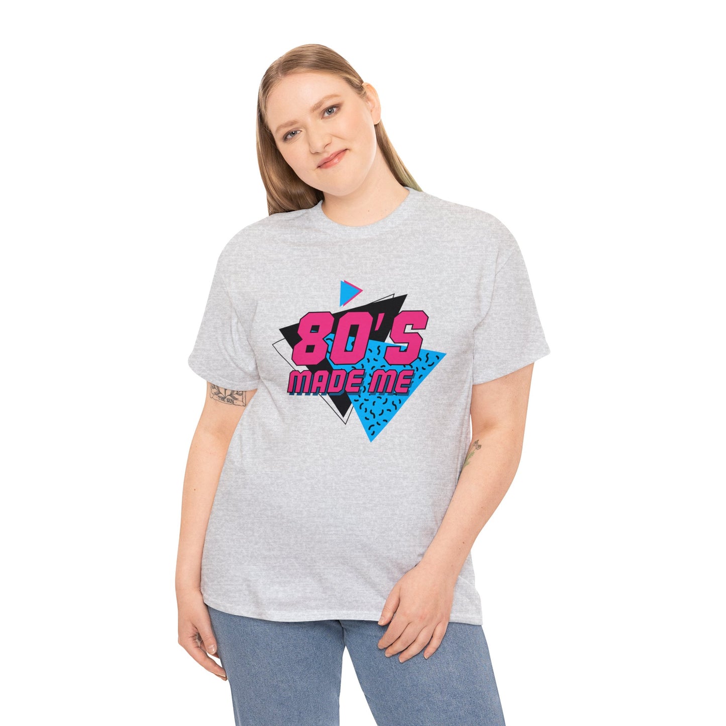 Unisex Heavy Cotton Tee Adult Activewear 80's Made Me In Blue and Hot Pink Shirt Comes In Many Colors