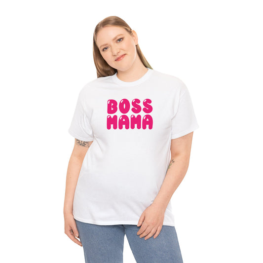 Unisex Heavy Cotton Tee Activewear Adult Boss Mom in dark Pink many Color Tees Available