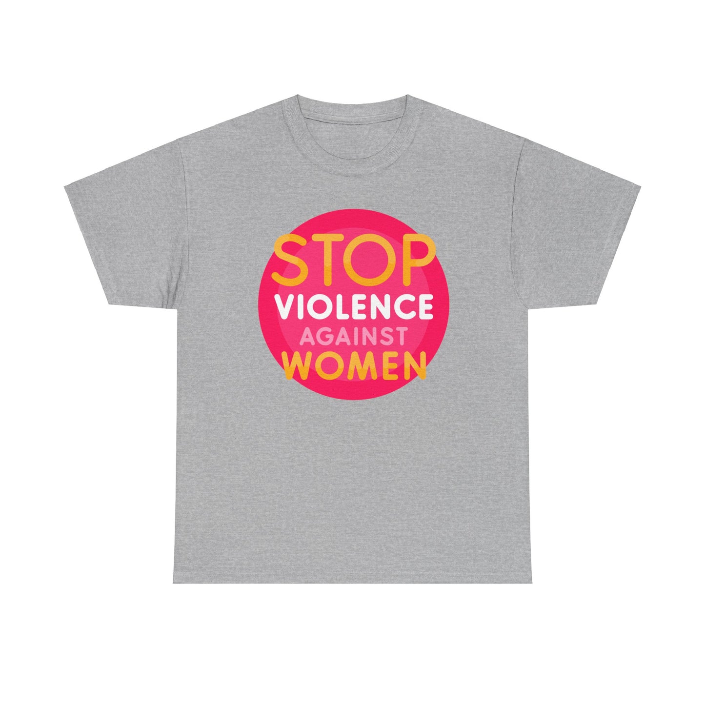 Unisex Heavy Cotton Tee Adult/teen Activewear Stop Violence Against Women Colors Yellow And Pink Writing