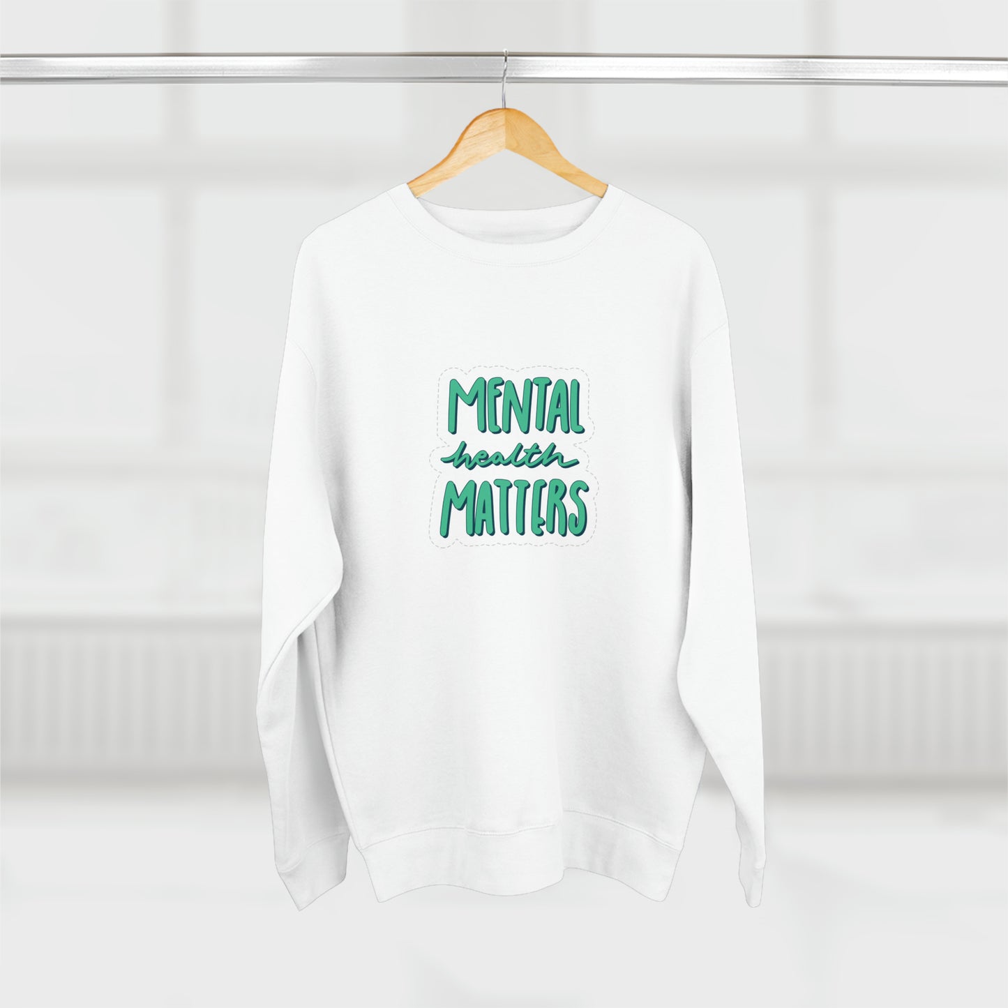 Unisex Crewneck Sweatshirt Adult/Teen Activewear Mental Health Matters Colors Teal-Blue/Green and White Writing