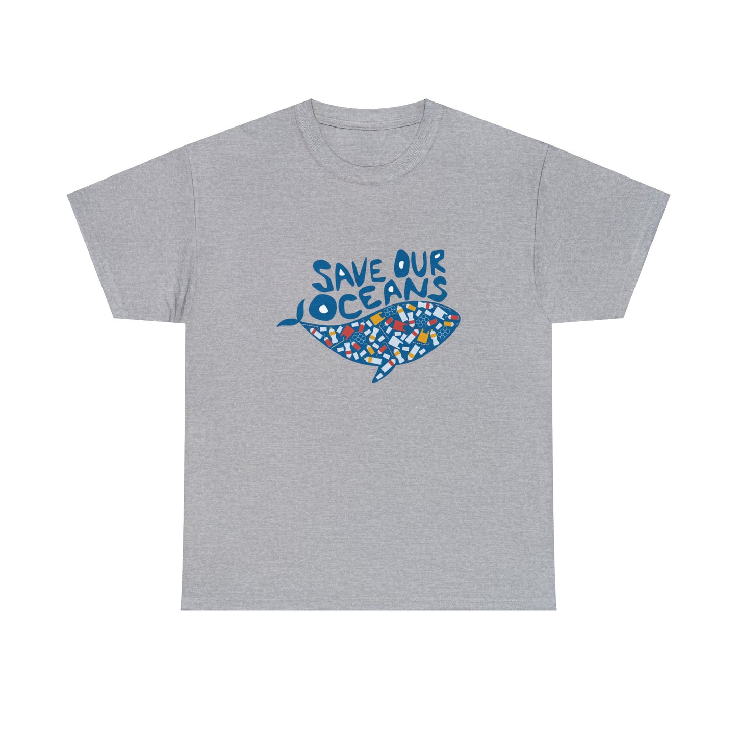 Unisex Heavy Cotton Tee Adult/Teen Activewear Shirt Comes In Many Colors Save Our Oceans Whale in Blue