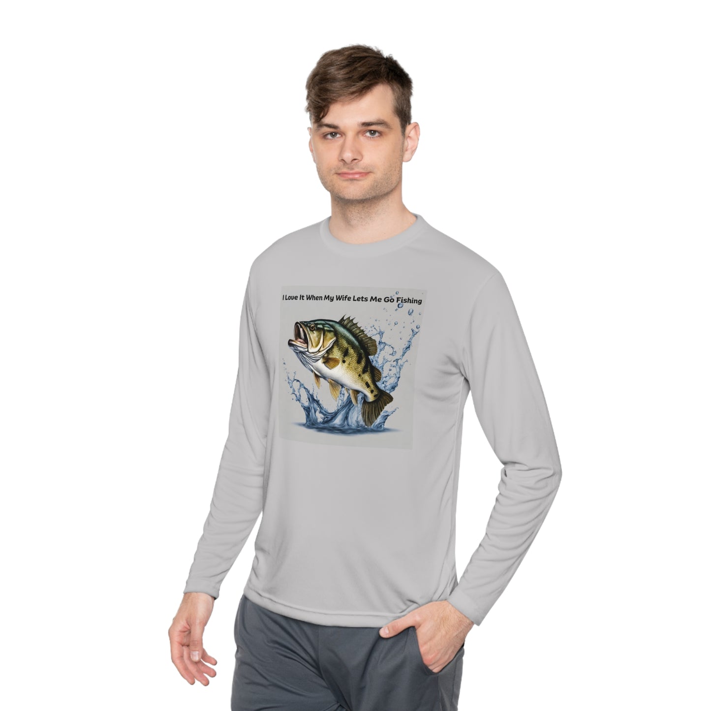 Unisex Lightweight Long Sleeve Tee Adult Activewear I Love It When My Wife Lets Me Go Fishing