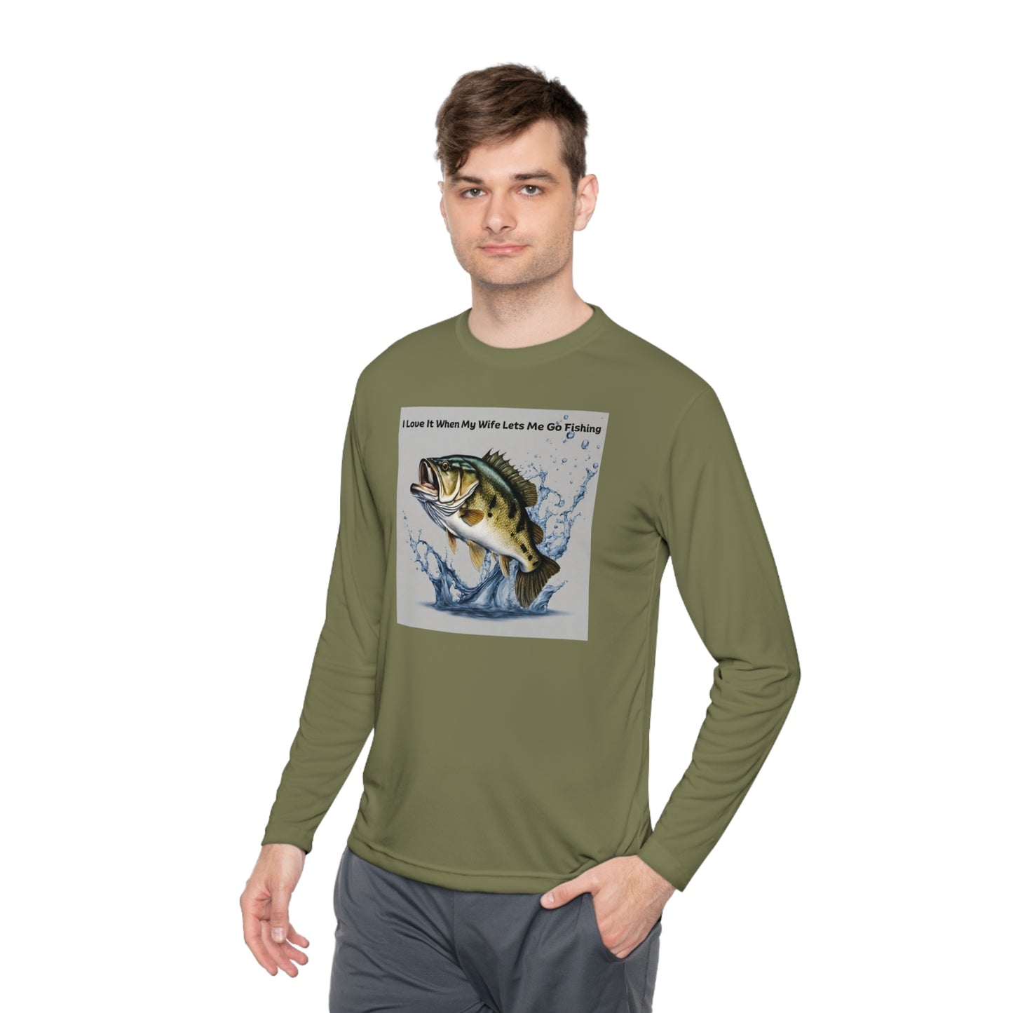 Unisex Lightweight Long Sleeve Tee Adult Activewear I Love It When My Wife Lets Me Go Fishing