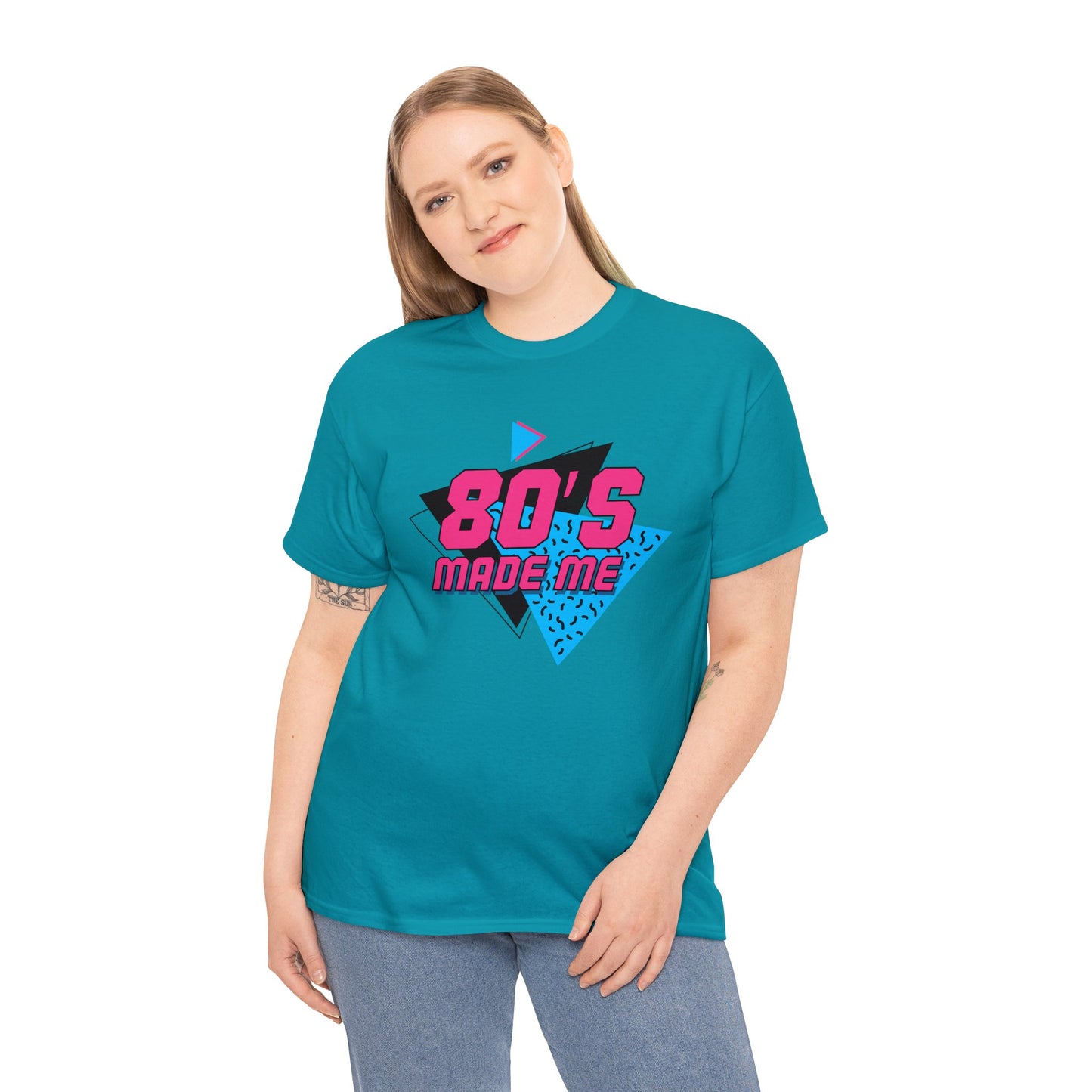 Unisex Heavy Cotton Tee Adult Activewear 80's Made Me In Blue and Hot Pink Shirt Comes In Many Colors