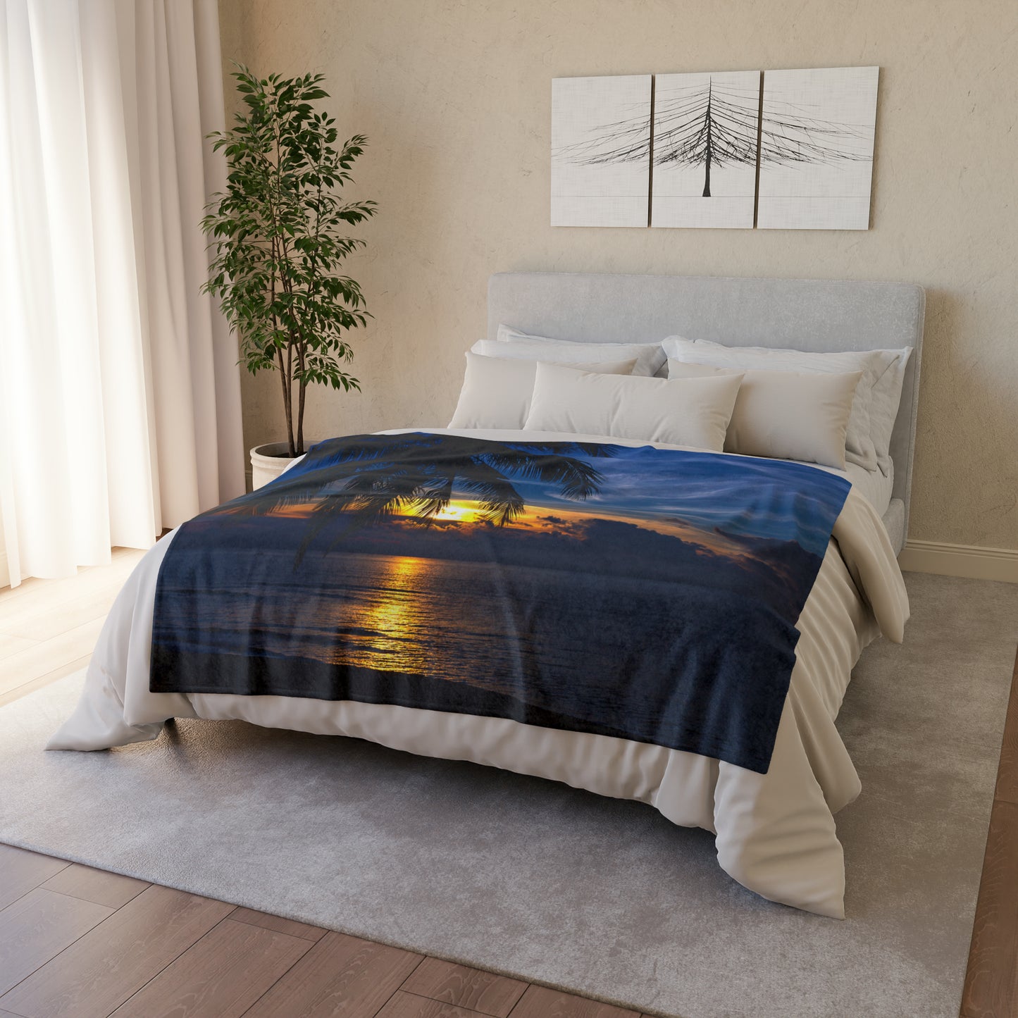 Soft Polyester Blanket Adult/Teen Accessories Summer Night Sky With Palm Tree Sunset