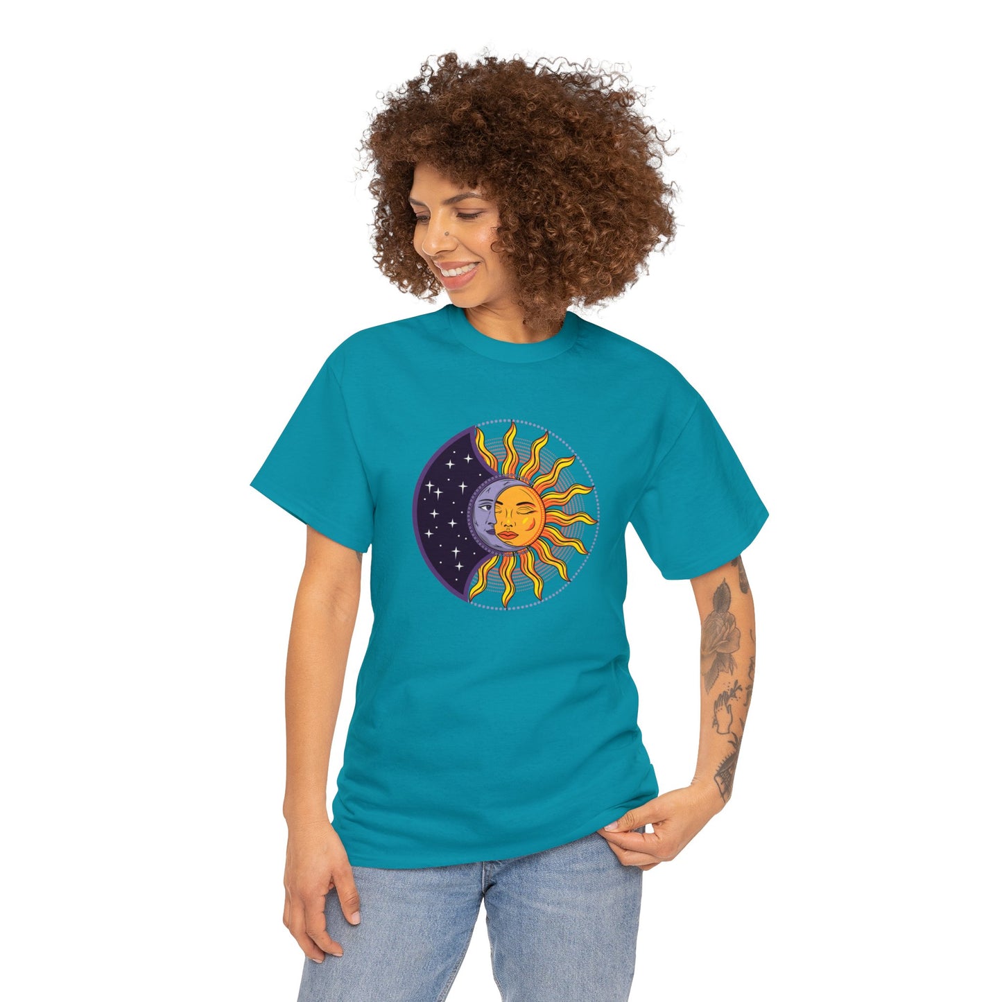 Unisex Heavy Cotton Tee Adult/Teen Activewear Sun and Moon Shirt Comes In Many Colors