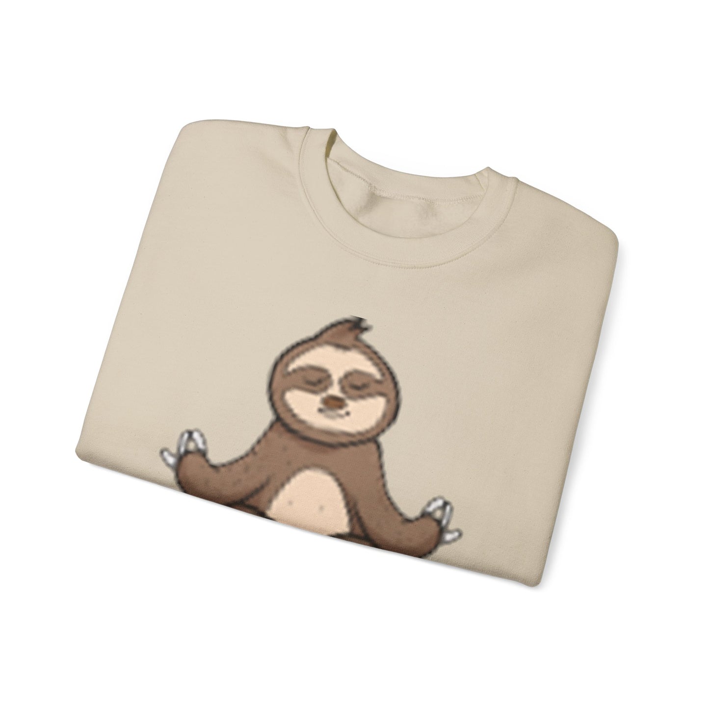 Unisex Heavy Blend™ Crewneck Sweatshirt Adult/TEEN YOGA WITH A SLOTH IN TAN AND TEAL-BLUE WRITING ON FRONT