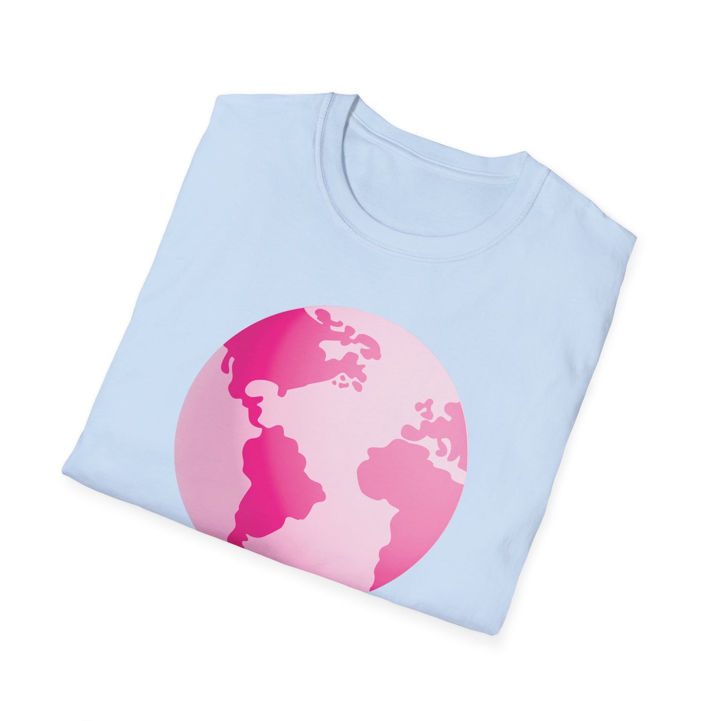 Unisex Softstyle T-Shirt Adult/Teen Activewear Pink World on Front on Back Fight Cancer in Pink with Pink Ribbon Cancer Awareness