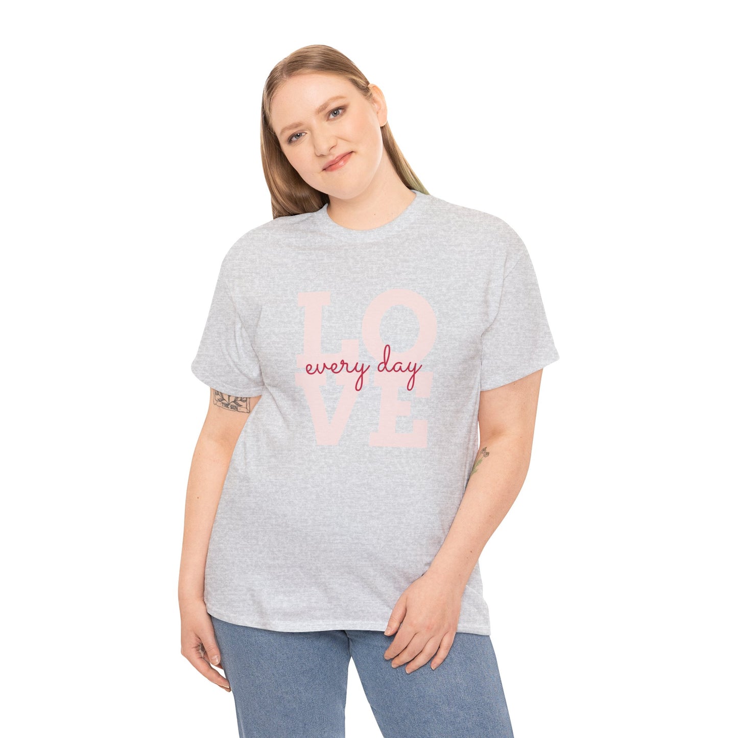 Unisex Heavy Cotton Tee Adult/Teen Activewear Love Everyday in Pink