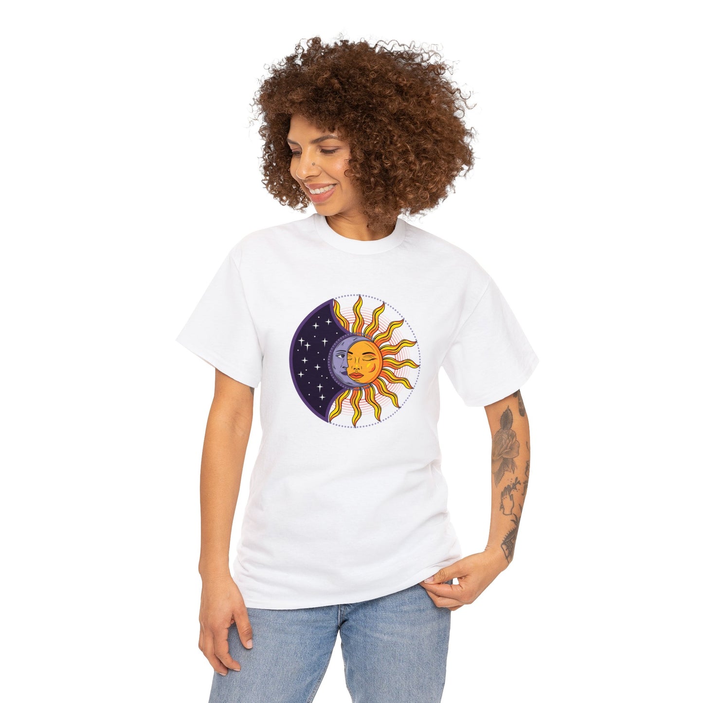 Unisex Heavy Cotton Tee Adult/Teen Activewear Sun and Moon Shirt Comes In Many Colors