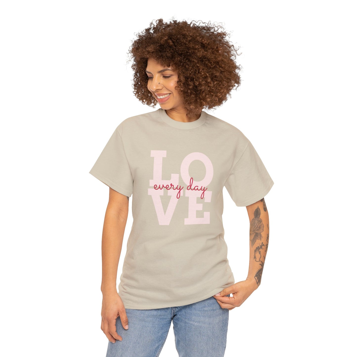 Unisex Heavy Cotton Tee Adult/Teen Activewear Love Everyday in Pink