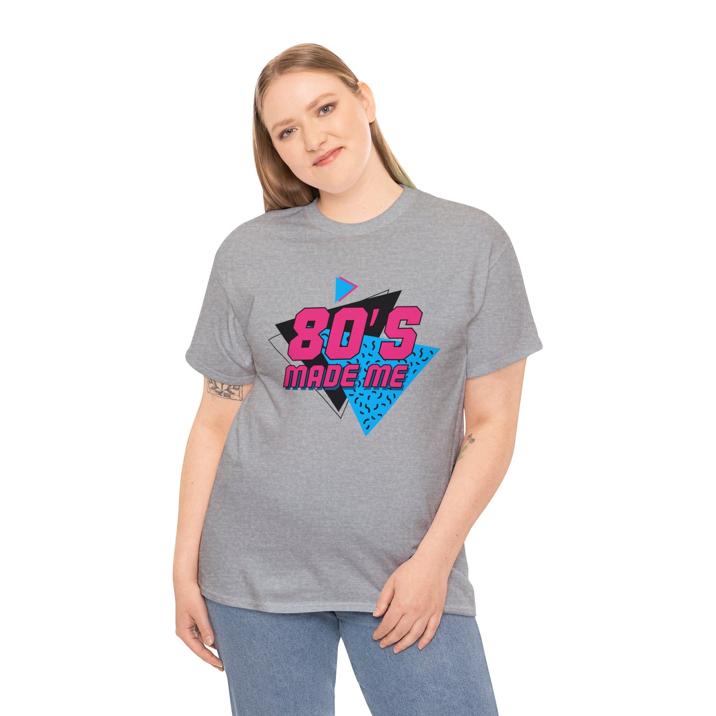 Unisex Heavy Cotton Tee Adult Activewear 80's Made Me In Blue and Hot Pink Shirt Comes In Many Colors