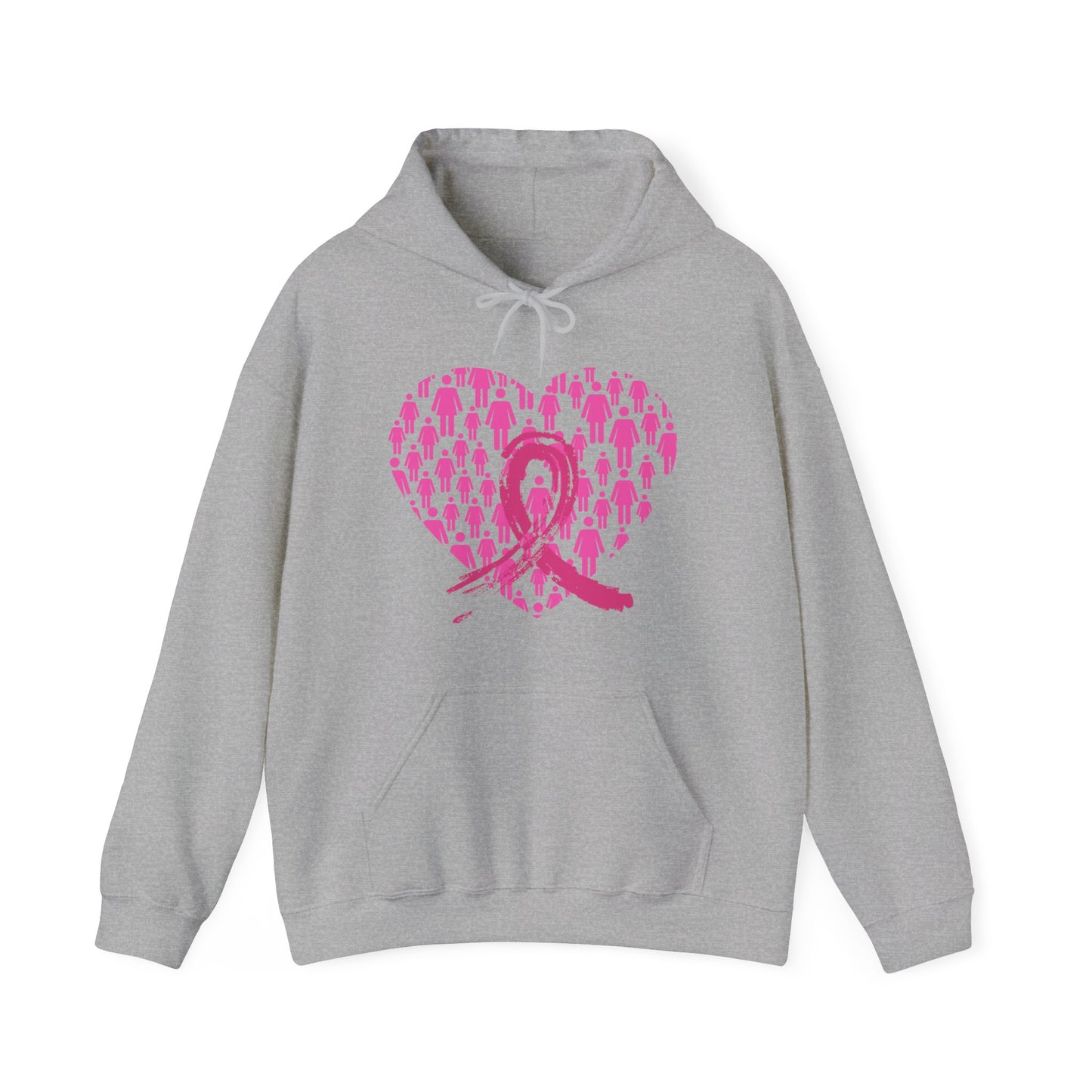 Unisex Heavy Blend™ Hooded Sweatshirt Adult/Teen Activewear Breast Cancer Awareness in Pink Heart and Pink Ribbon Image on Front