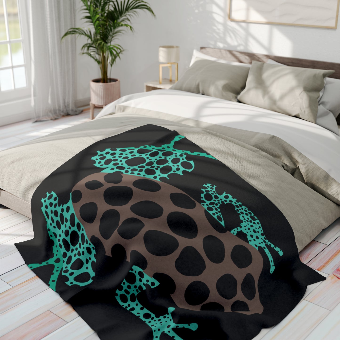 Black Teal-Green Frog Fleece Blanket Unisex Accessories Decor Adults/Teens/kids