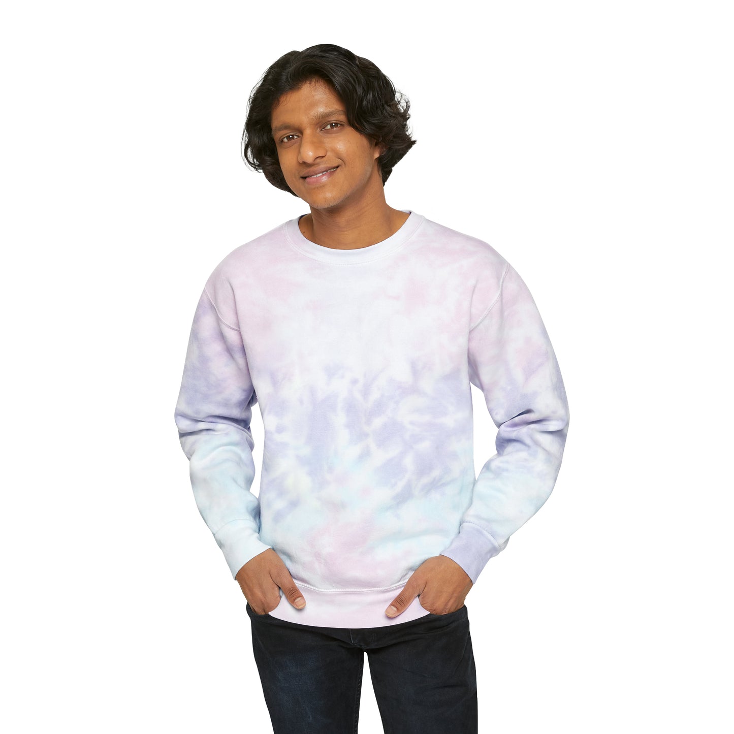 Unisex Tie-Dye Sweatshirt  CREWNECK ADULT/TEEN ACTIVEWEAR YIN-YANG = BALANCE AND HARMONY YOGA GREYISH/BROWN AND BLUE IN COLOR