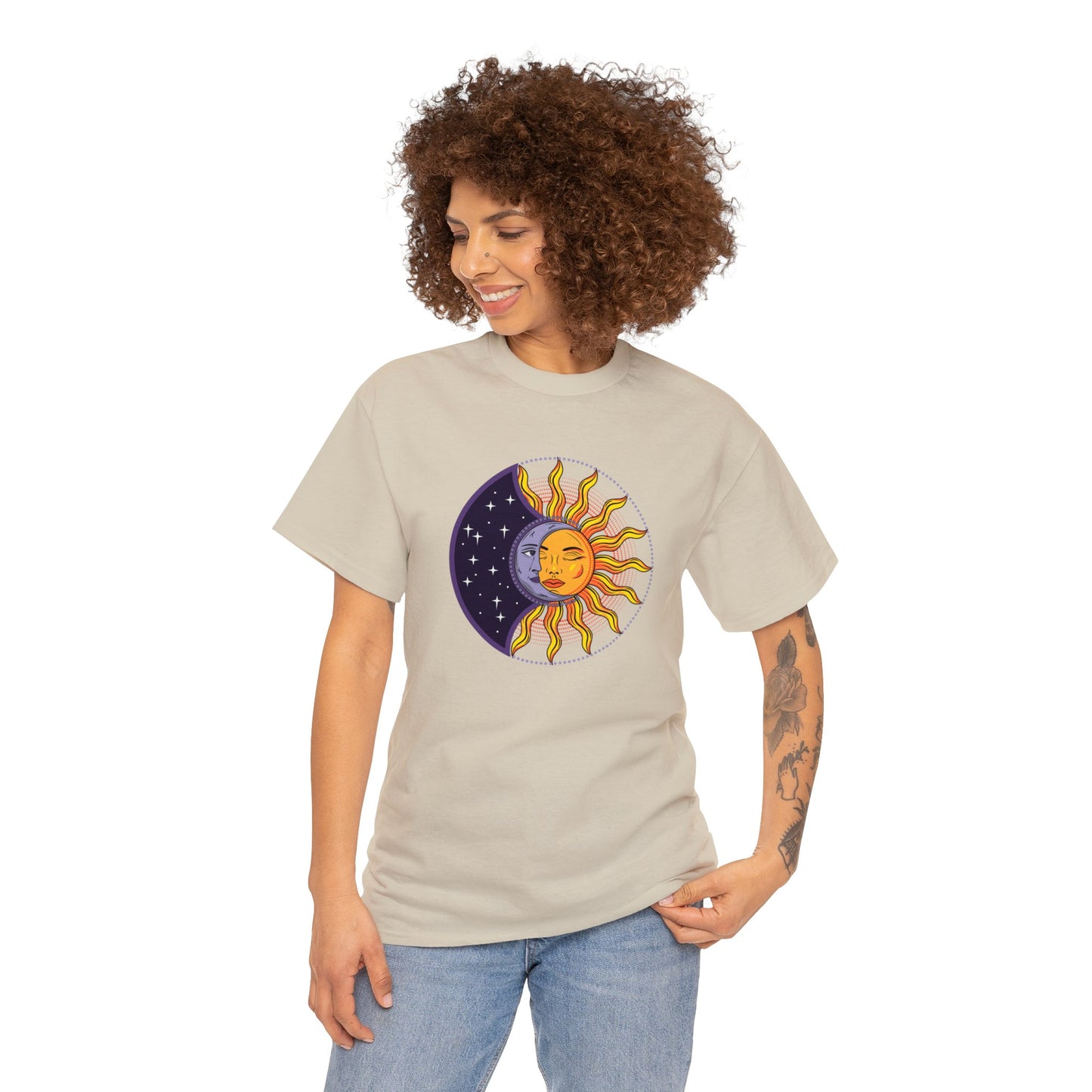 Unisex Heavy Cotton Tee Adult/Teen Activewear Sun and Moon Shirt Comes In Many Colors