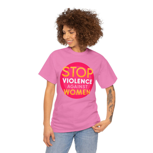 Unisex Heavy Cotton Tee Adult/teen Activewear Stop Violence Against Women Colors Yellow And Pink Writing