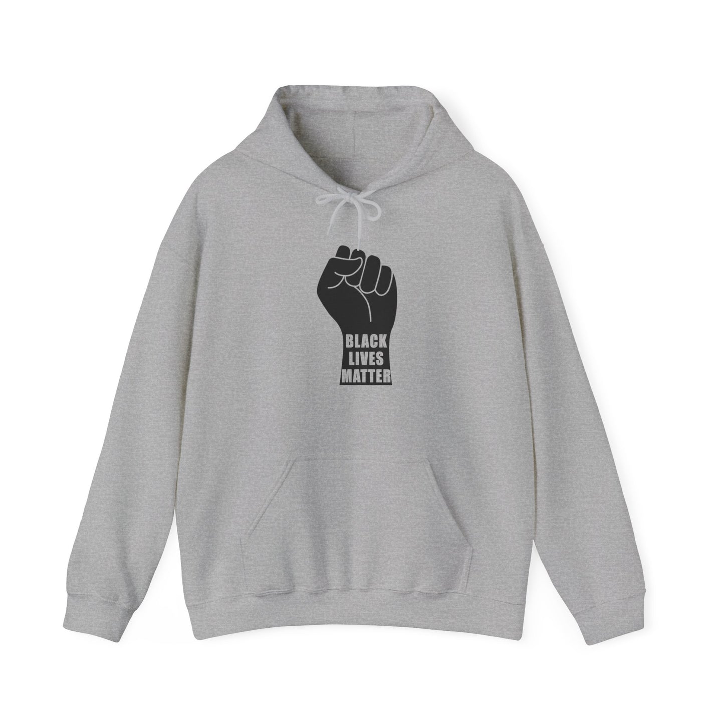 Unisex Heavy Blend™ Hooded Sweatshirt Adult/Teen Activewear Black Lives Matter in Black on Front African American Woman in Black wearing African Colors Red Yellow Green