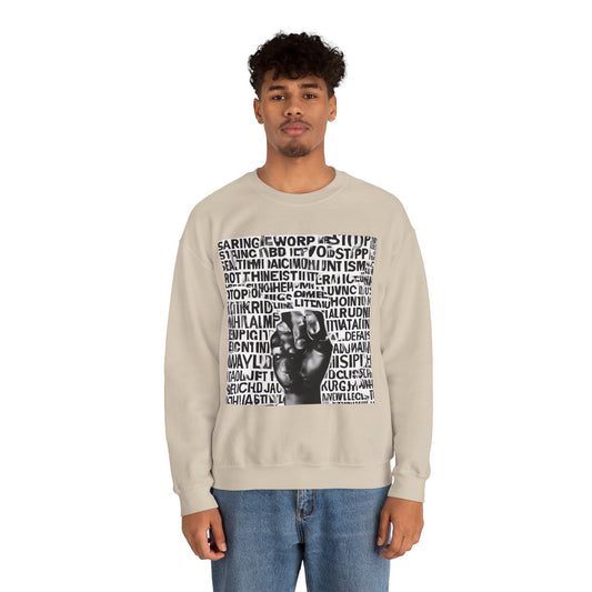 Unisex Heavy Blend™ Crewneck Sweatshirt Adult/Teen Activewear No More Racism with Black Fist