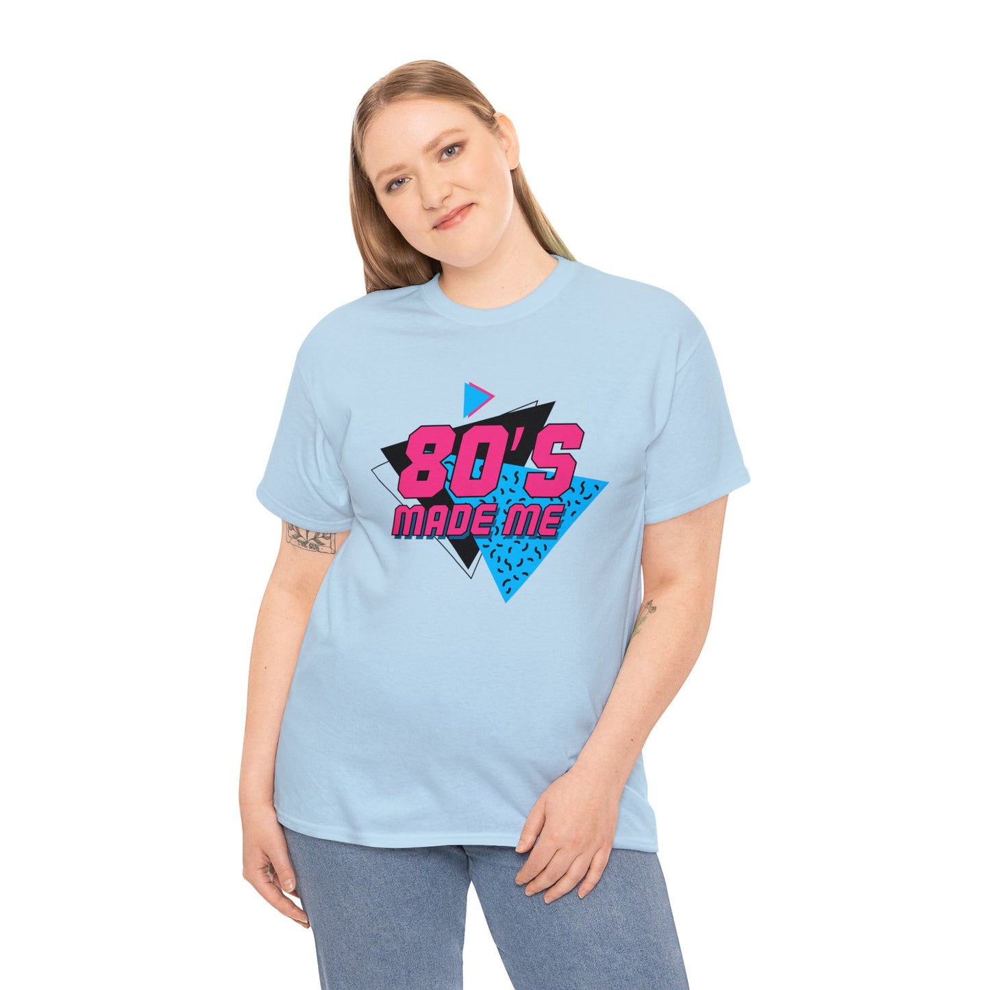 Unisex Heavy Cotton Tee Adult Activewear 80's Made Me In Blue and Hot Pink Shirt Comes In Many Colors