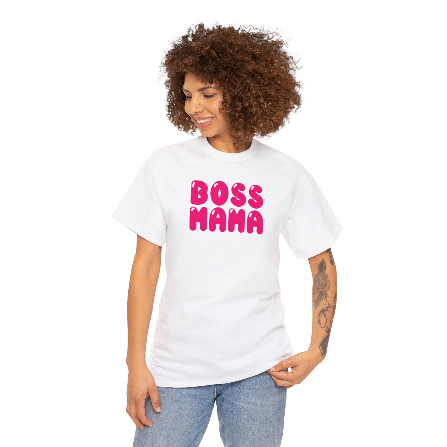 Unisex Heavy Cotton Tee Activewear Adult Boss Mom in dark Pink many Color Tees Available