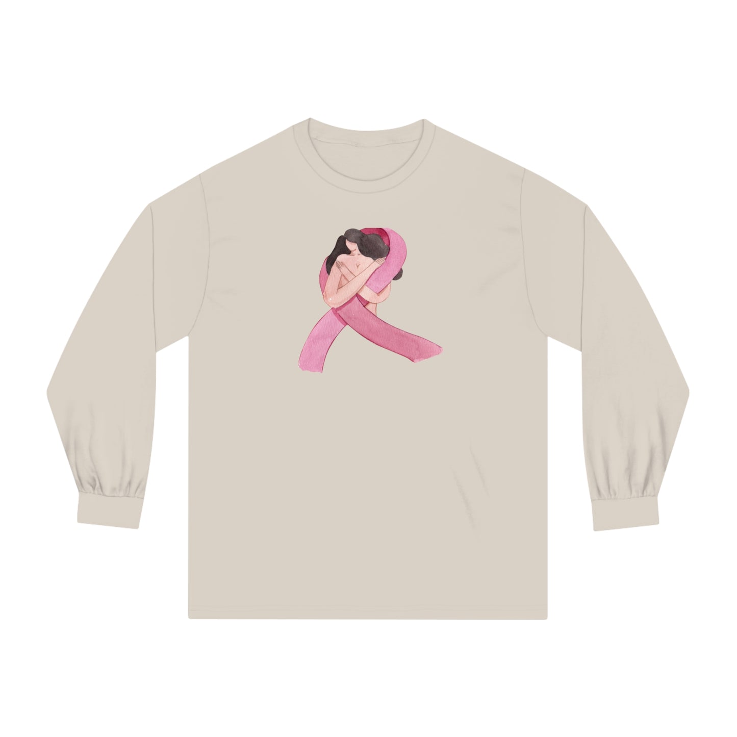 Unisex Classic Long Sleeve T-Shirt Adult Activewear Pink Ribbon with Woman for Breast Cancer Awareness