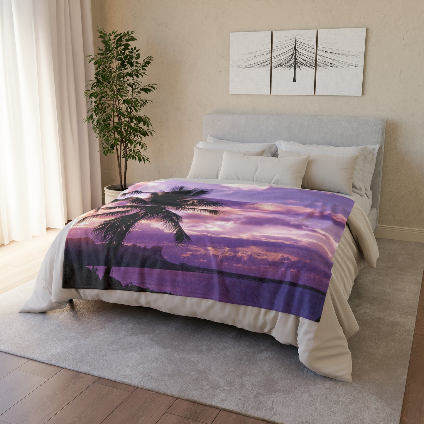 Soft Polyester Blanket Adult/Teen/Children Accessories Beautiful Purple Sunset With Palm Trees