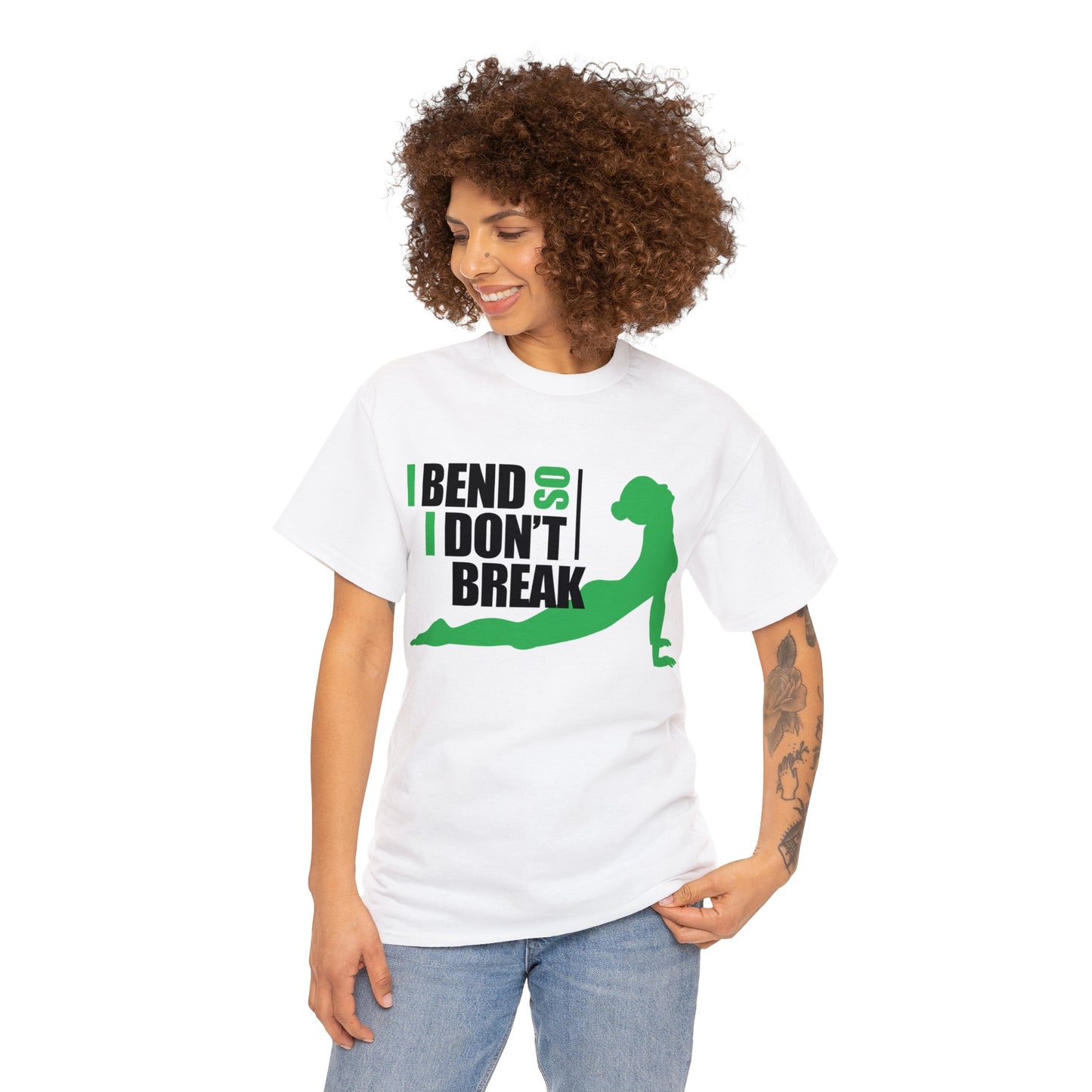 Unisex Heavy Cotton Tee Adult/Teen Yoga Activewear I Bend I Don't Break In Green