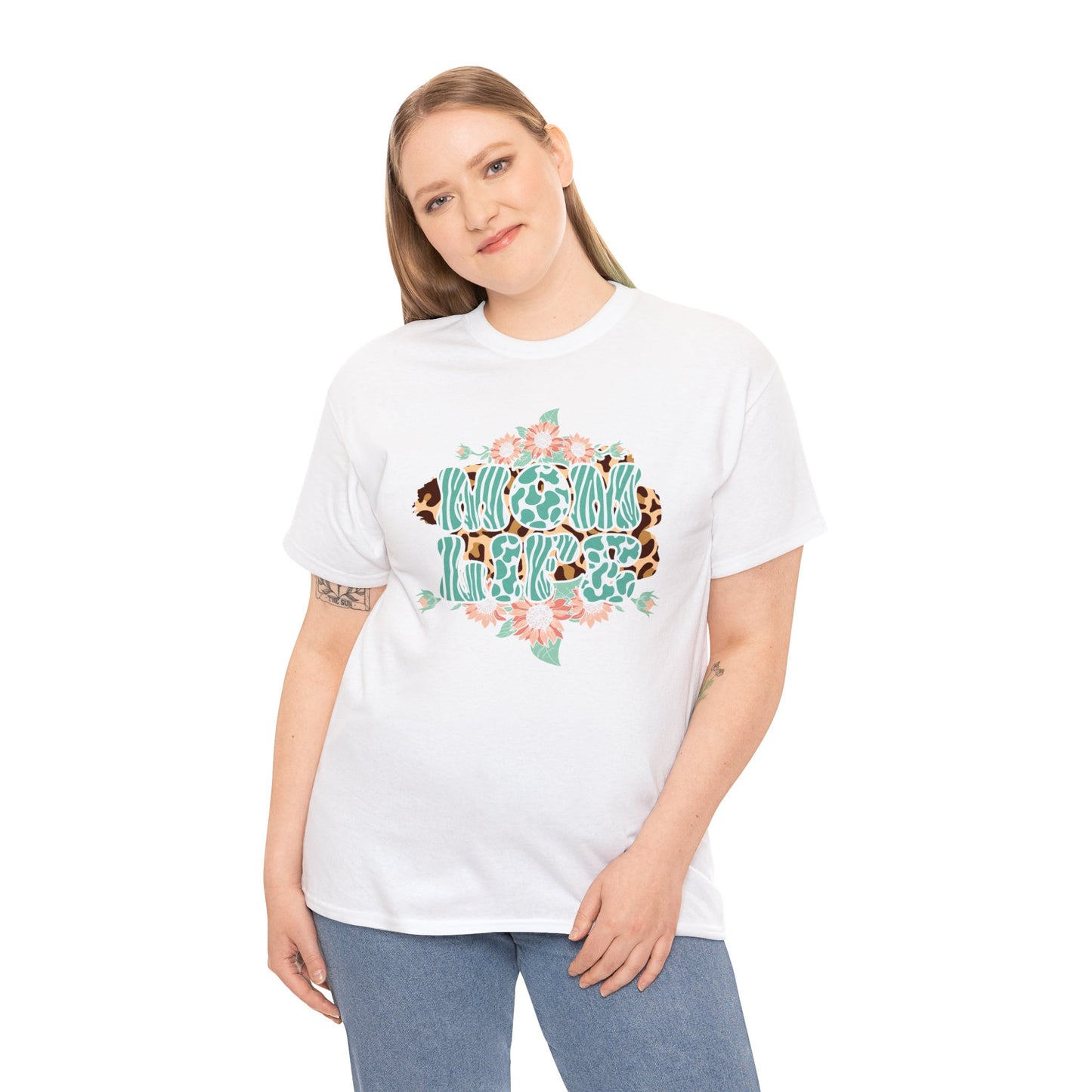 Unisex Heavy Cotton Tee Shirt Mom's Life Mint Green White Peach