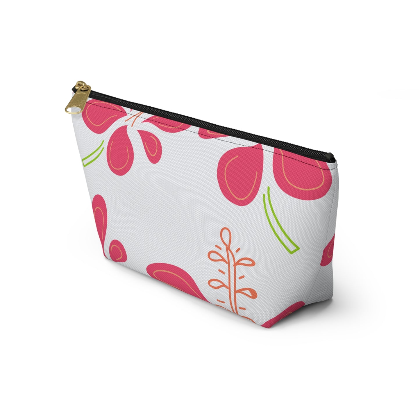 Accessory Pouch w T-bottom UNISEX ADULT/TEENS MAKEUP TRAVEL BAG W/ ZIPPER WHITE CORAL FLOWER PATTERN CUSTOMIZABLE tiffany.trillo@icloud.com