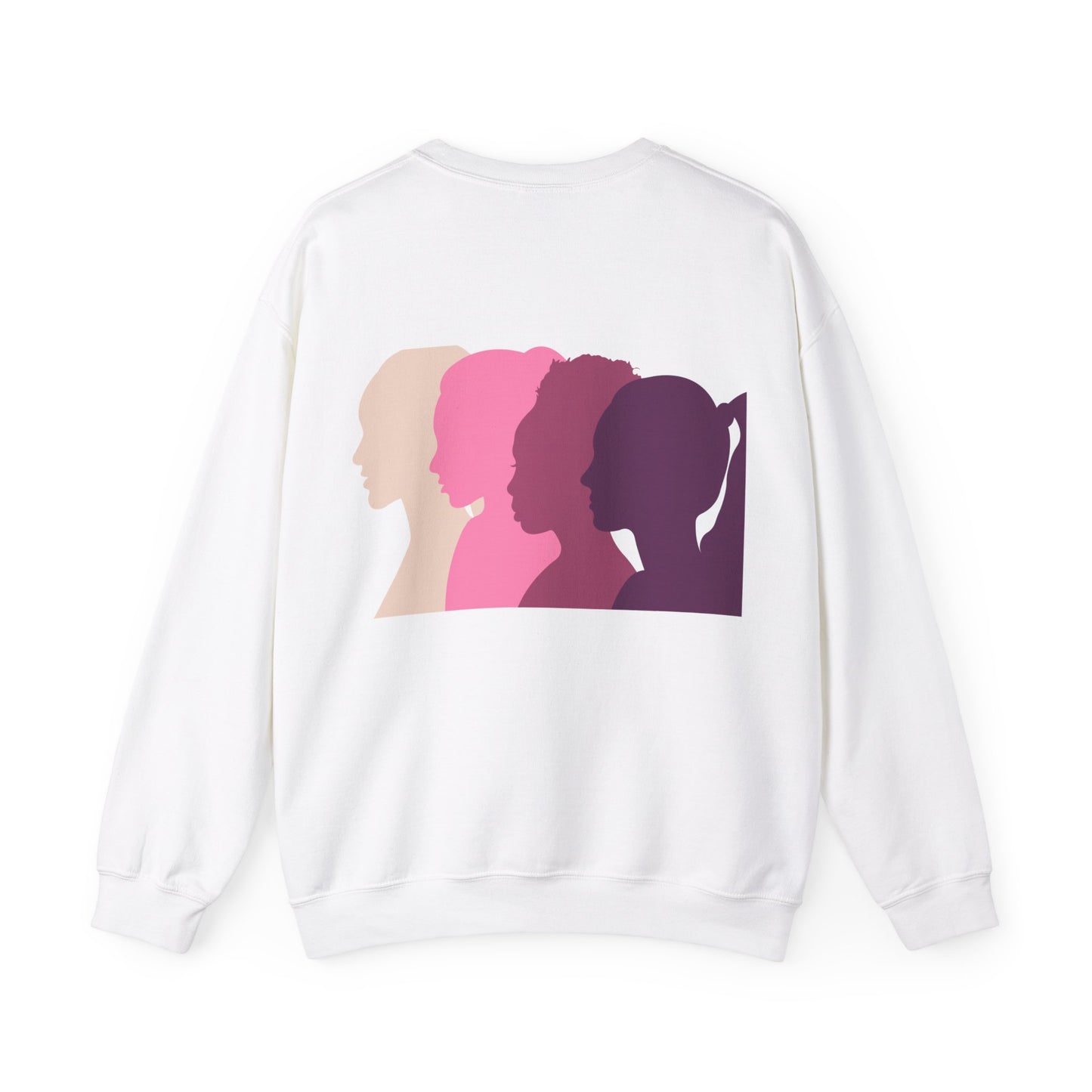 Unisex Heavy Blend™ Crewneck Sweatshirt Activewear Adult/Teen Domestic Violence Awareness Purple Ribbon Image on Back Pink Purple Silhouette of Different Races of Women