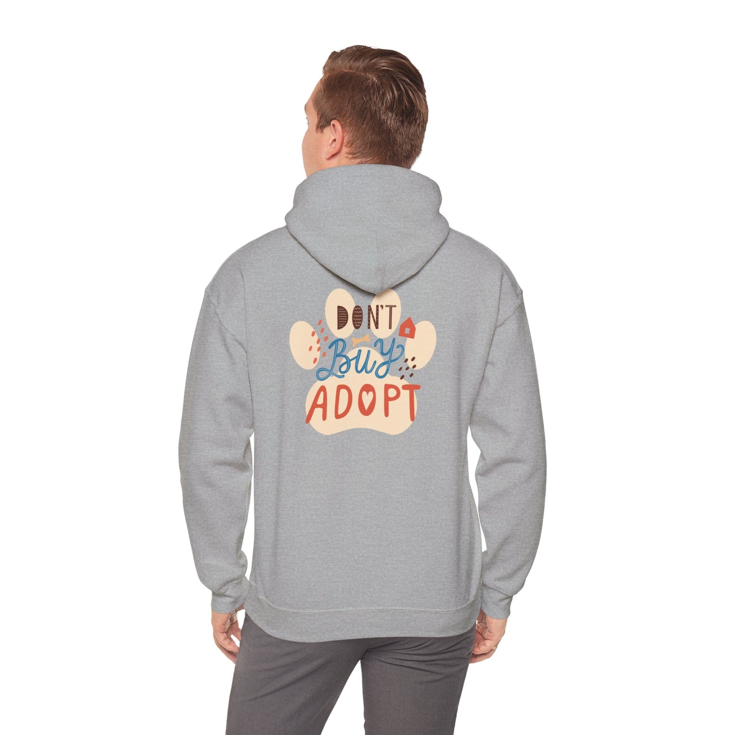 Unisex Heavy Blend™ Hooded Sweatshirt Adult/Teen Activewear Dont Buy Adopt on Back Tan Mastiff on Back