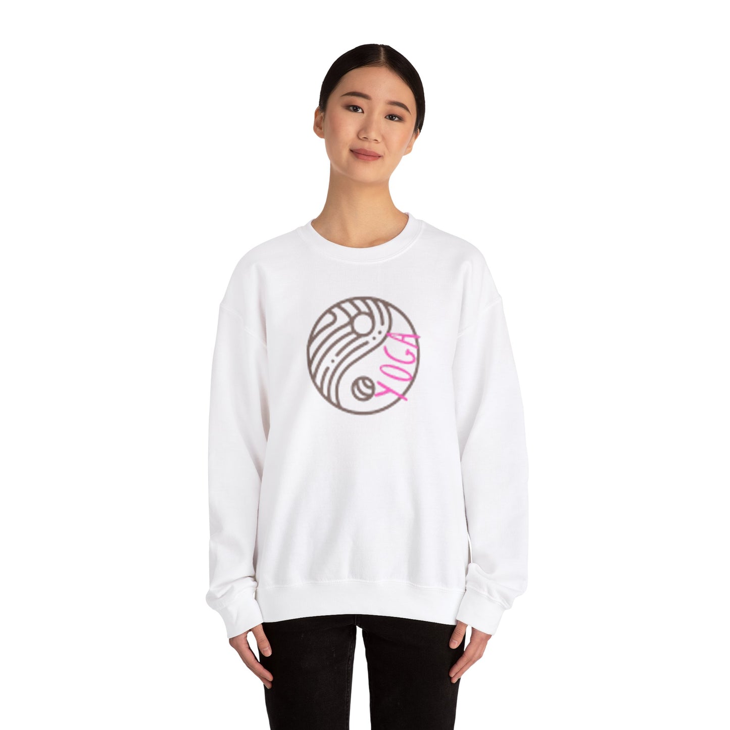 Unisex Heavy Blend™ Crewneck Sweatshirt ADULT/TEEN ACTIVEWEAR SWEATSHIRT YIN-YANG= BALANCE AND HARMONY YOGA IN PINK WRITING