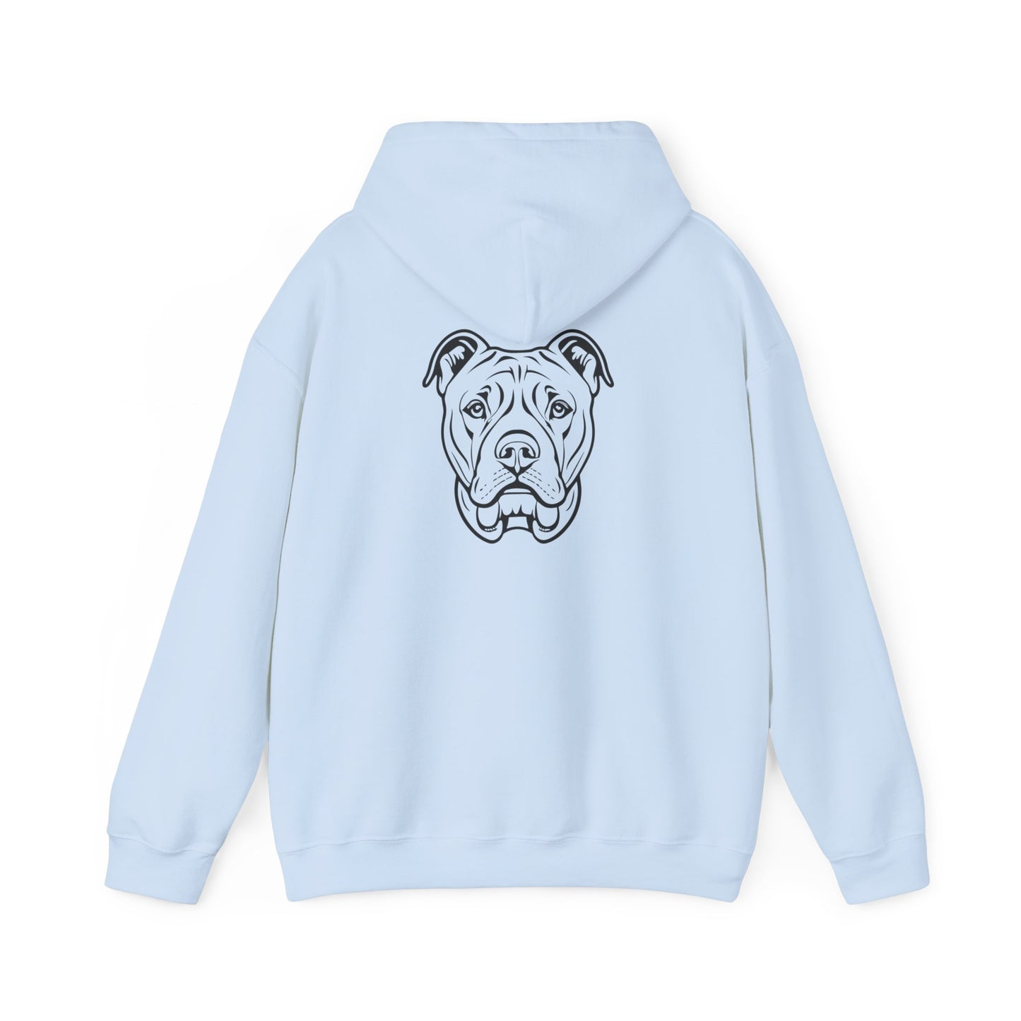 Unisex Heavy Blend™ Hooded Sweatshirt Adult/Teen Activewear Adopt A Pet In Black Writing ON Back Black Outlined Pitbull Mastiff